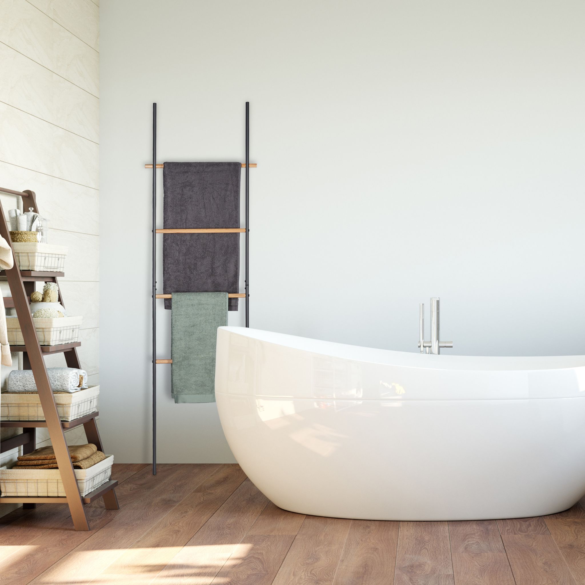 Handtuchleiter Holz & Metall Anthrazit-Hellbraun von Relaxdays