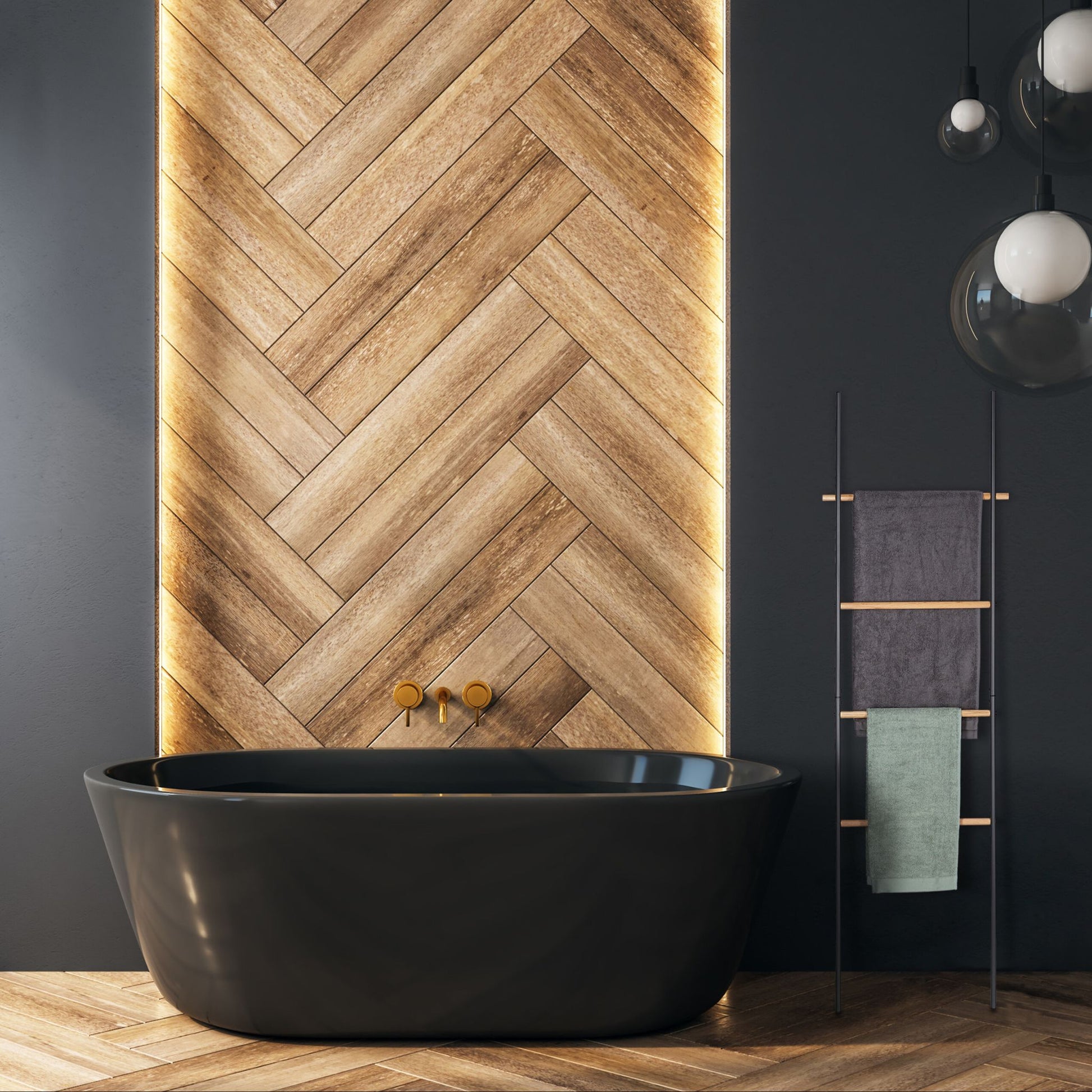 Handtuchleiter Holz & Metall Anthrazit-Hellbraun von Relaxdays