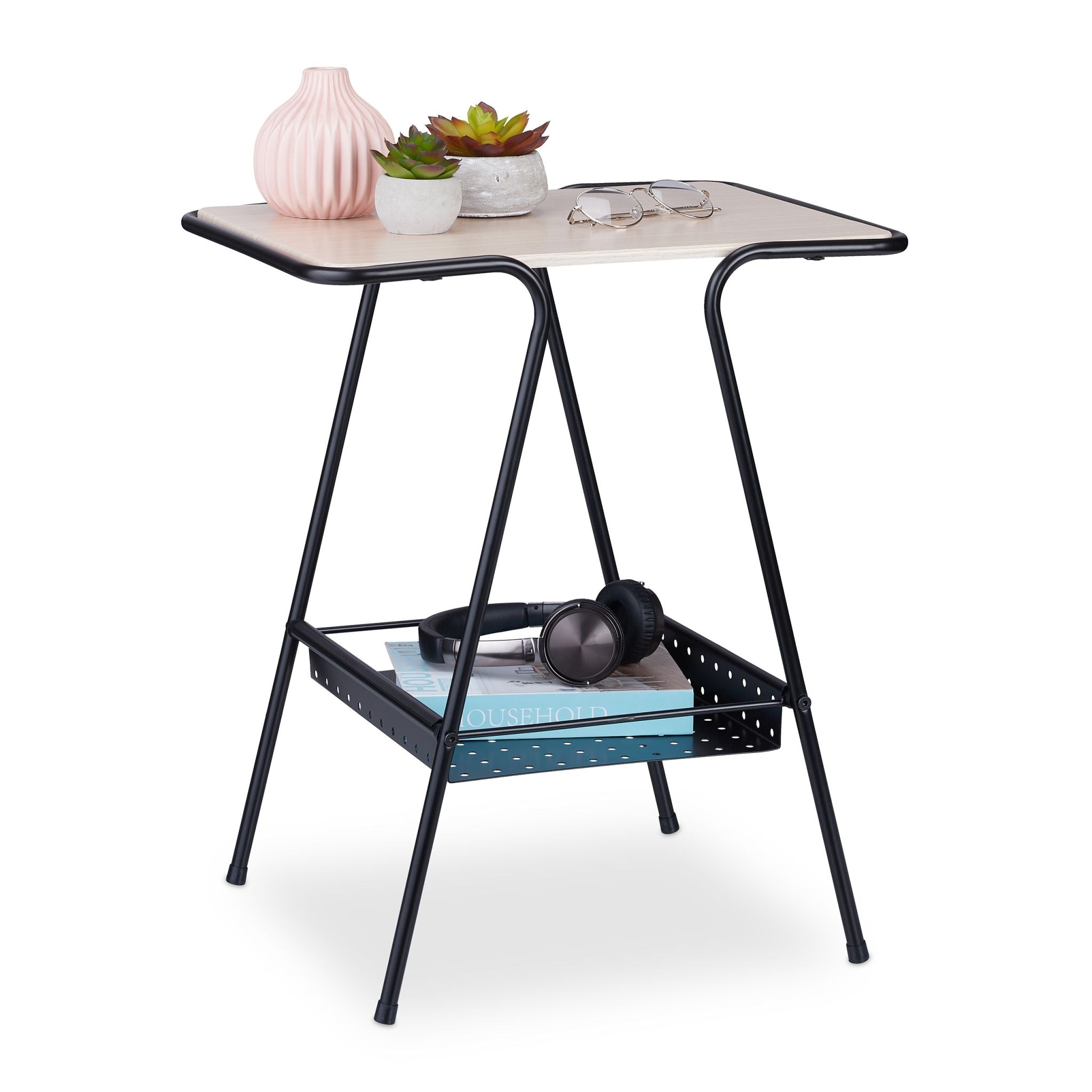 Beistelltisch mit Ablage Hellbraun-Schwarz von Relaxdays