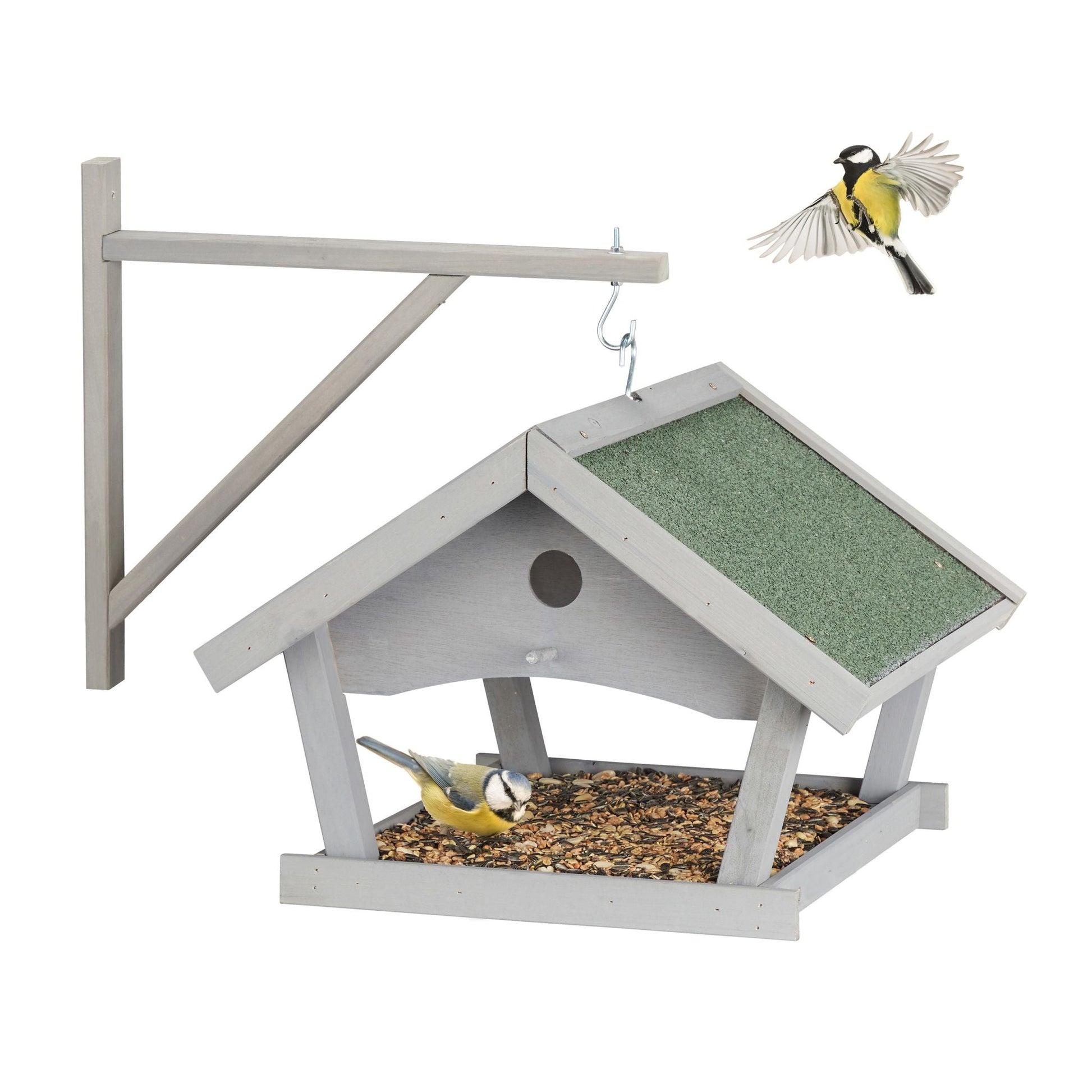Graues Vogelfutterhaus zur Wandmontage Dunkelgrün-Grau von Relaxdays