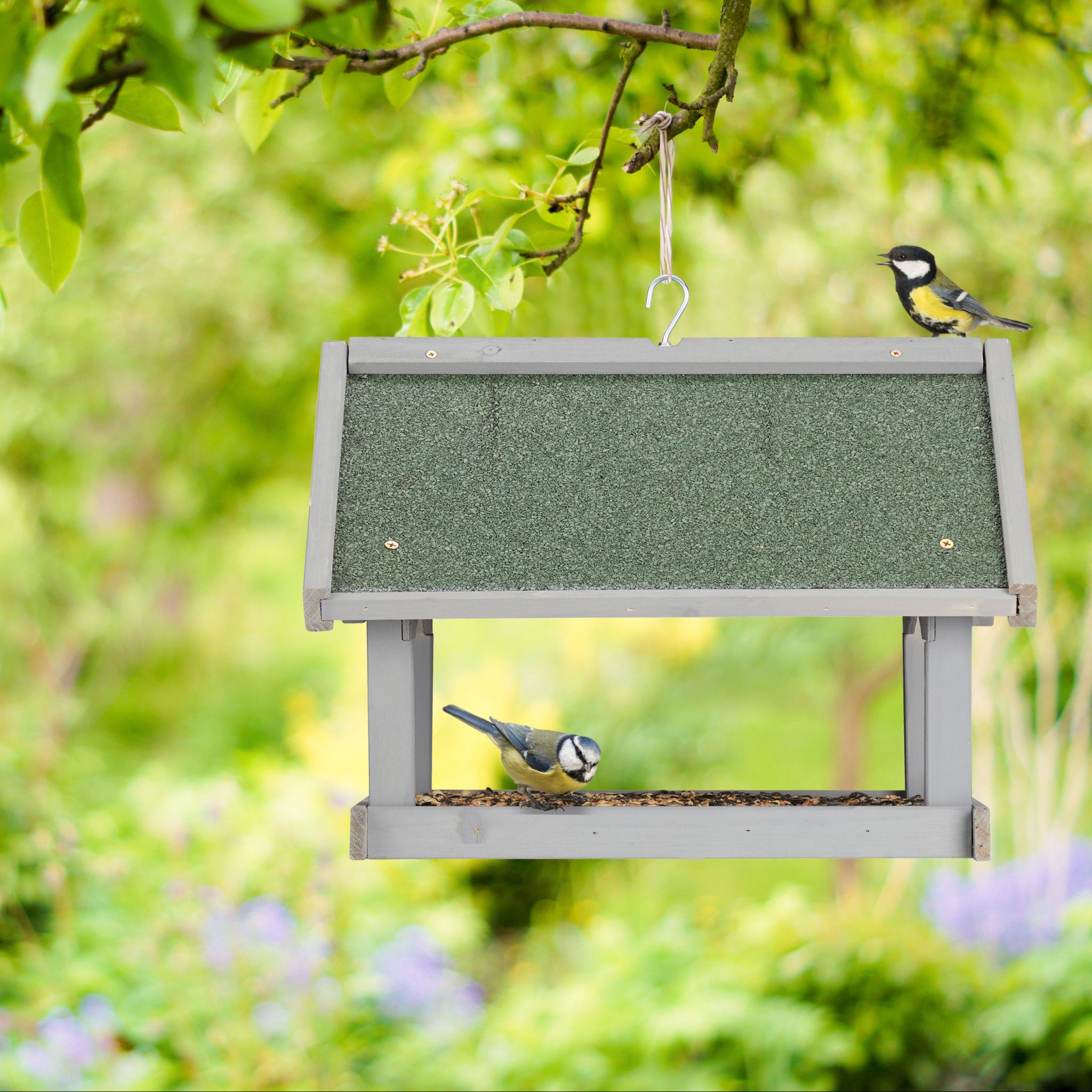 Graues Vogelfutterhaus zur Wandmontage Dunkelgrün-Grau von Relaxdays