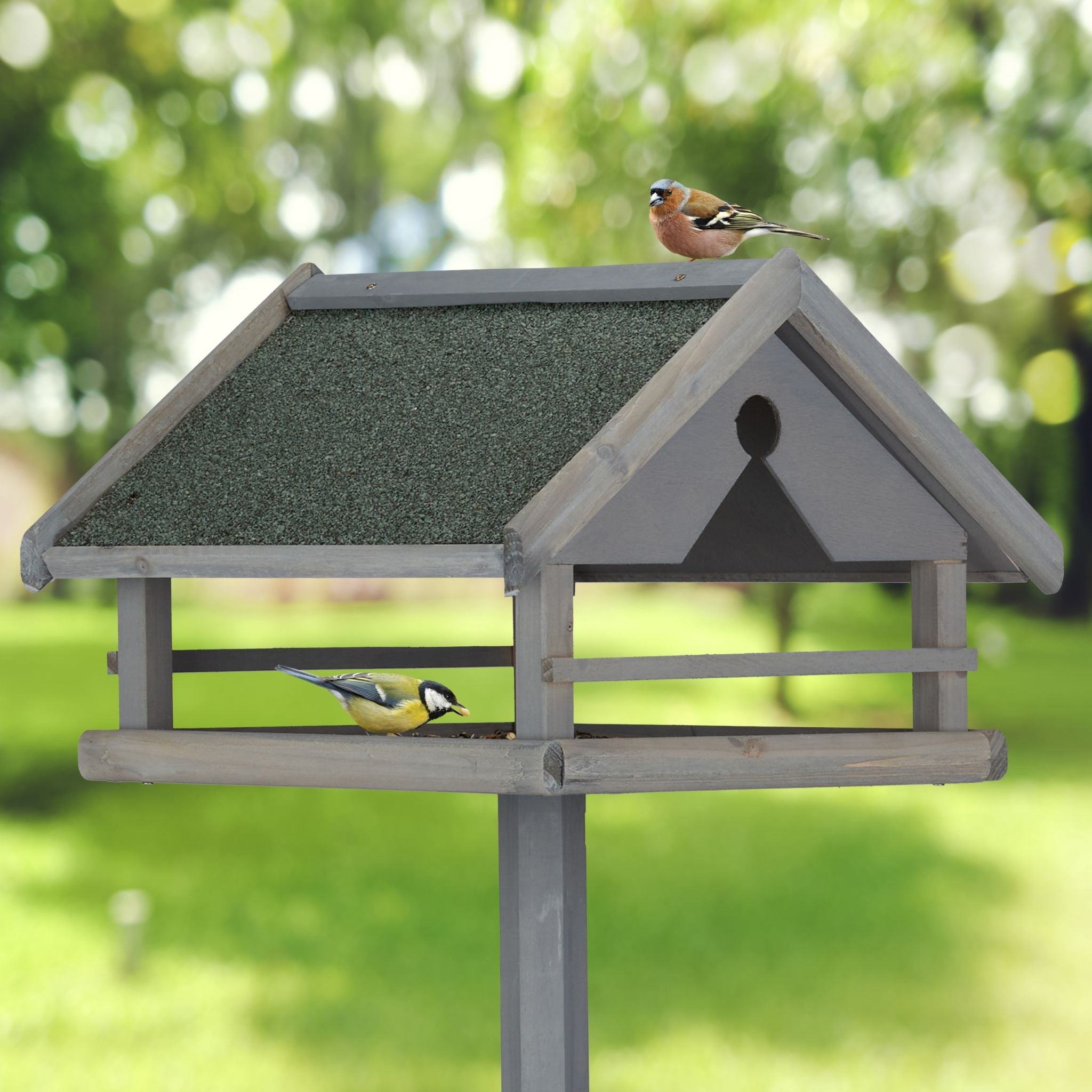 Graues Vogelfutterhaus mit Ständer Dunkelgrün-Grau von Relaxdays