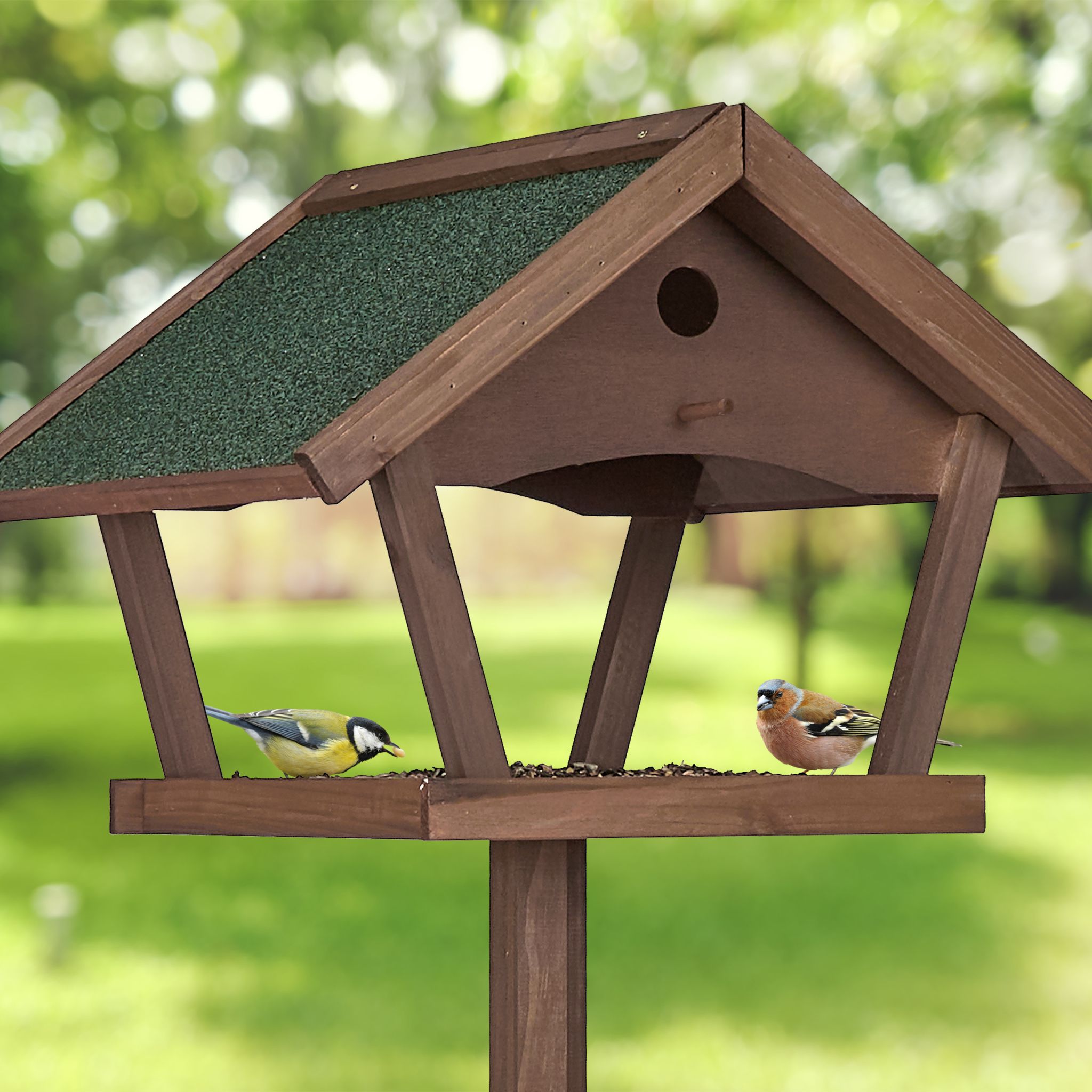 XXL Vogelfutterhaus mit Ständer Braun-Dunkelgrün von Relaxdays