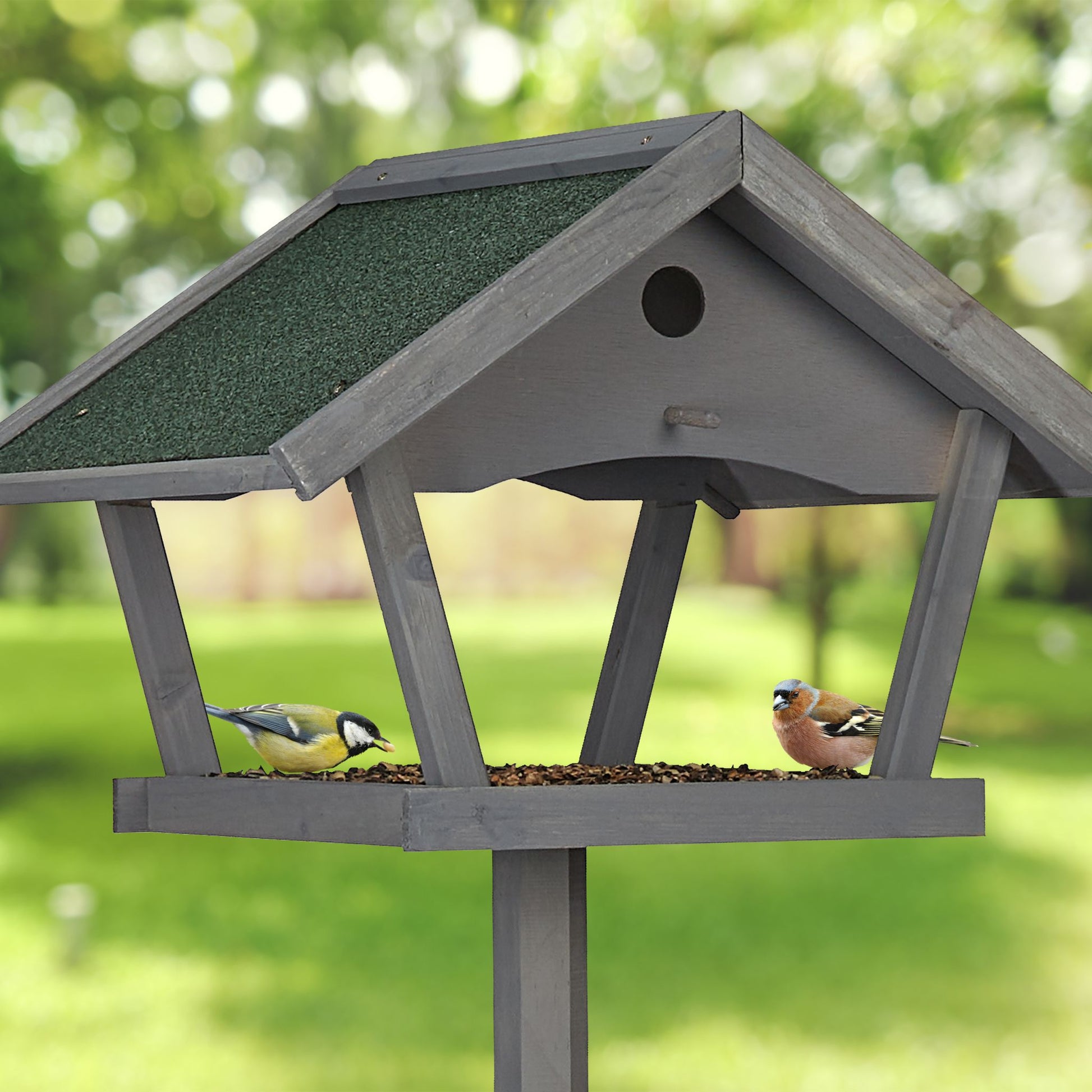 XXL Vogelfutterhaus mit Ständer Dunkelgrün-Grau von Relaxdays