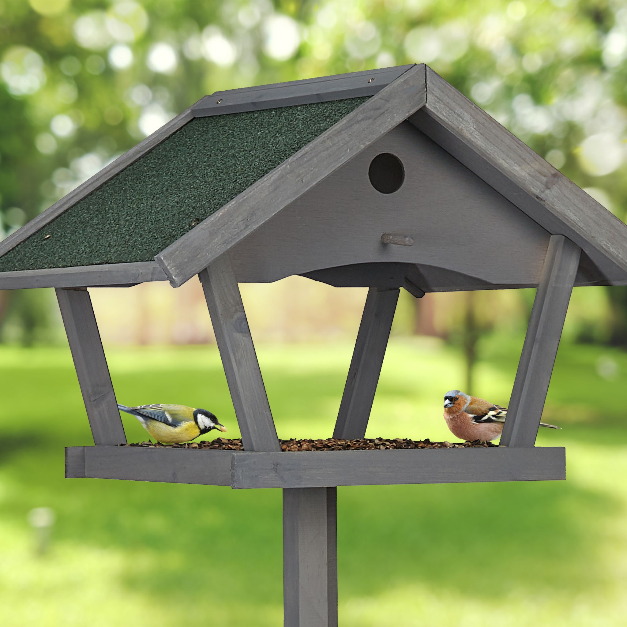 XXL Vogelfutterhaus mit Ständer Dunkelgrün-Grau von Relaxdays
