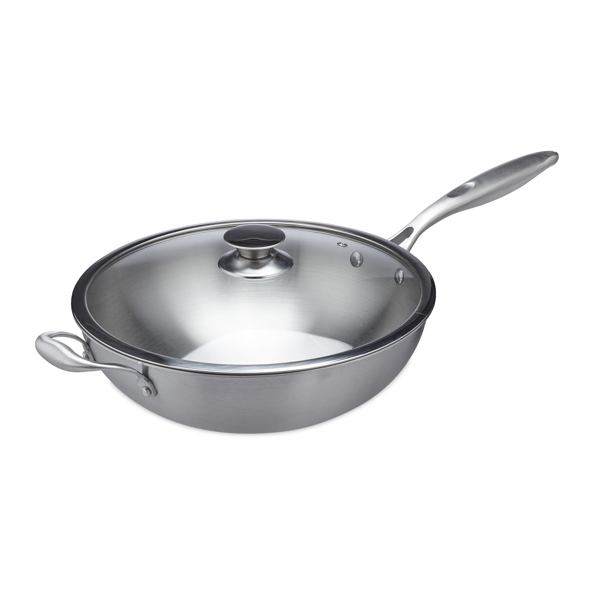 Edelstahl Wok mit Glasdeckel Silber-Transparent