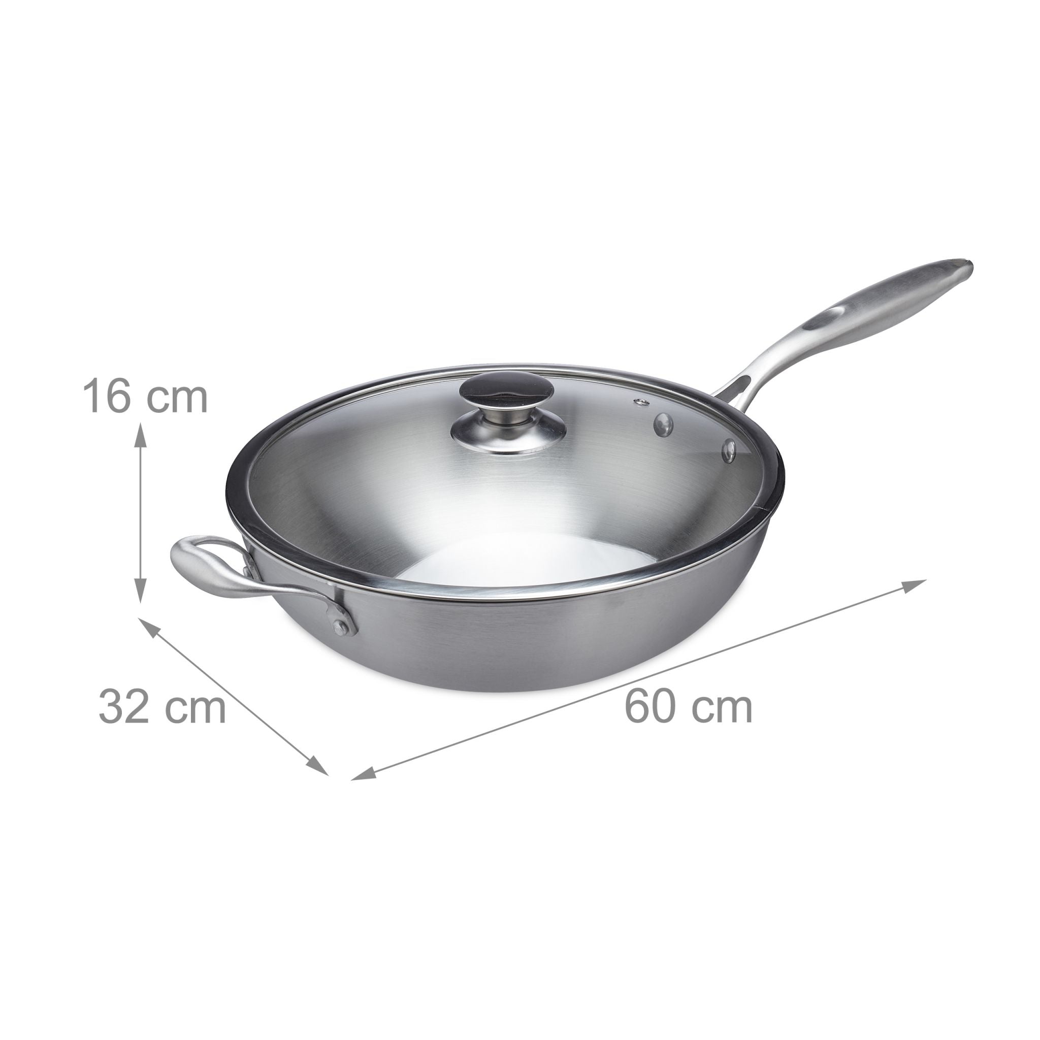Edelstahl Wok mit Glasdeckel Silber-Transparent