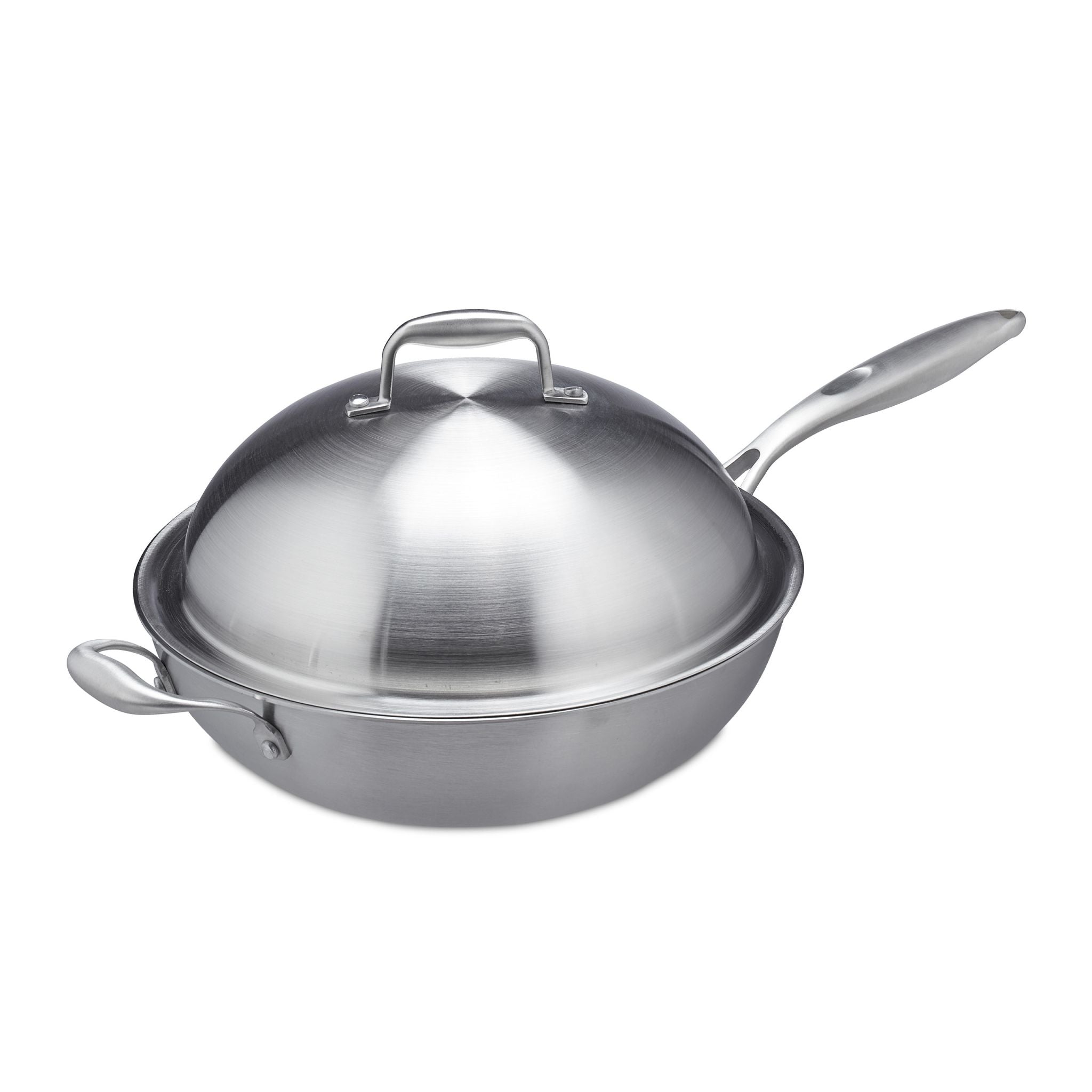 Edelstahl Wok mit Deckel Silber