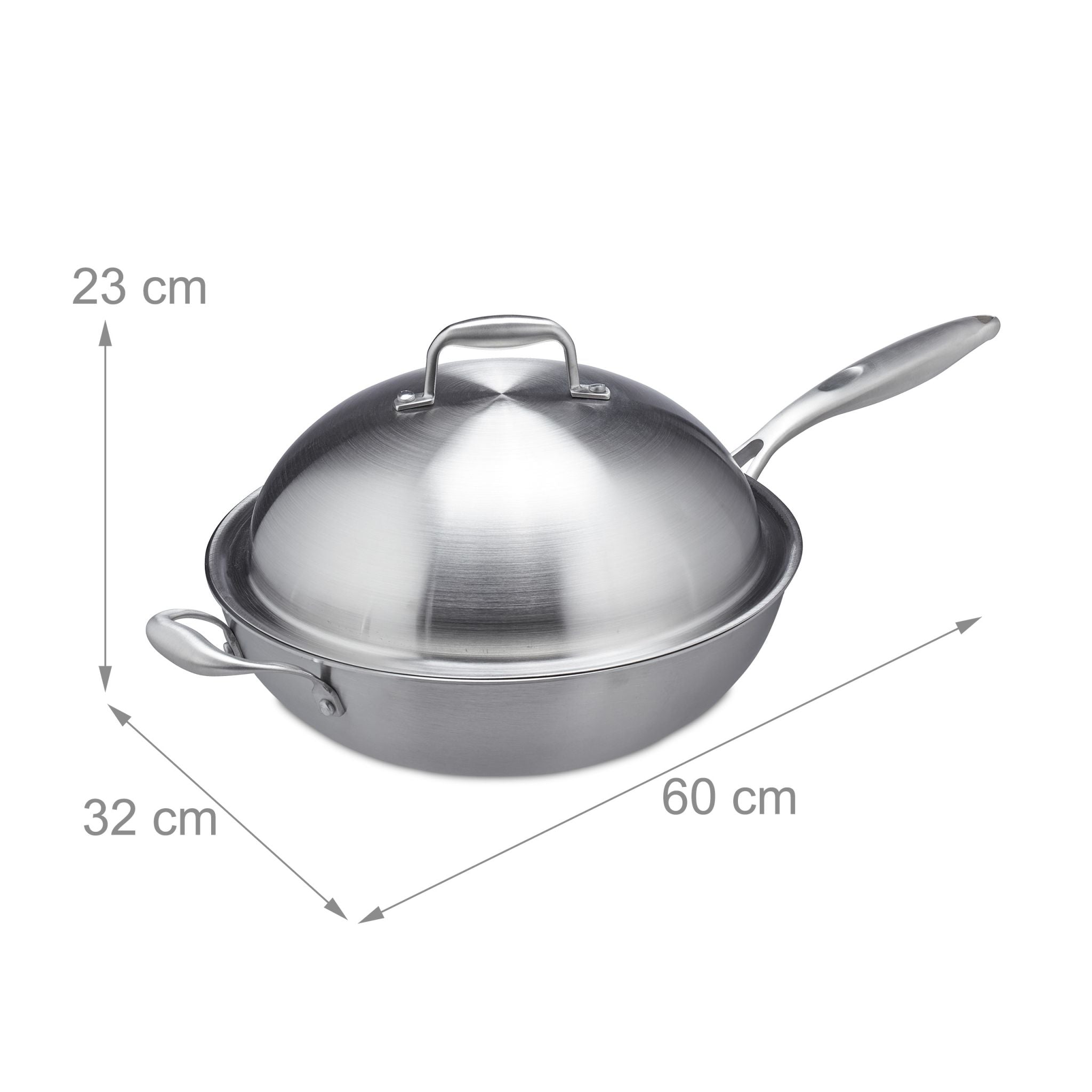 Edelstahl Wok mit Deckel Silber