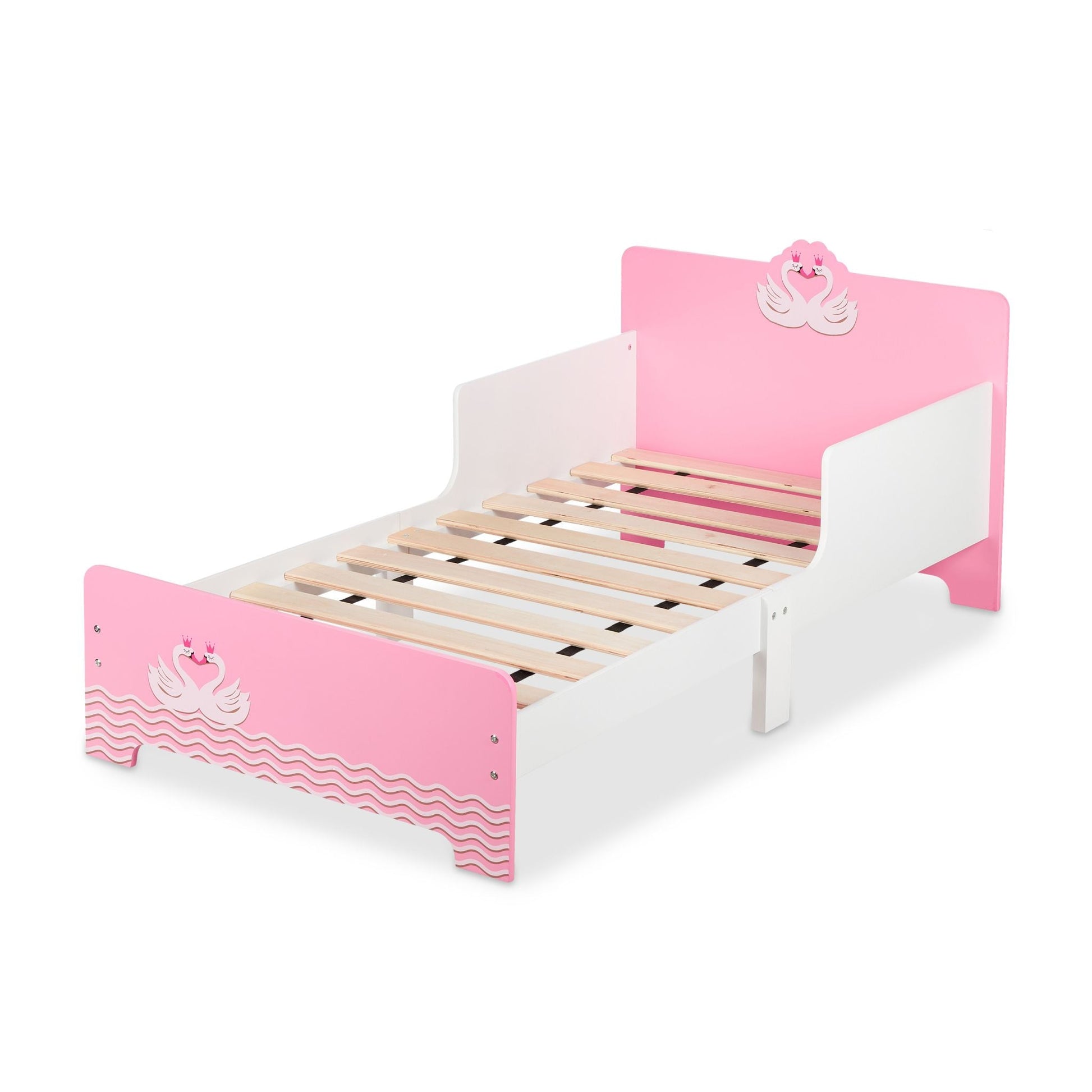 Kinderbett Schwan Weiss-Hellbraun-Rosa von Relaxdays