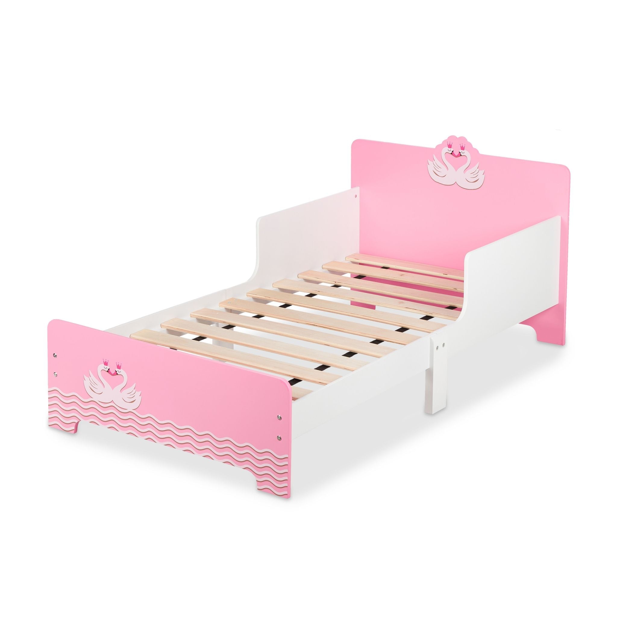 Kinderbett Schwan Weiss-Hellbraun-Rosa von Relaxdays