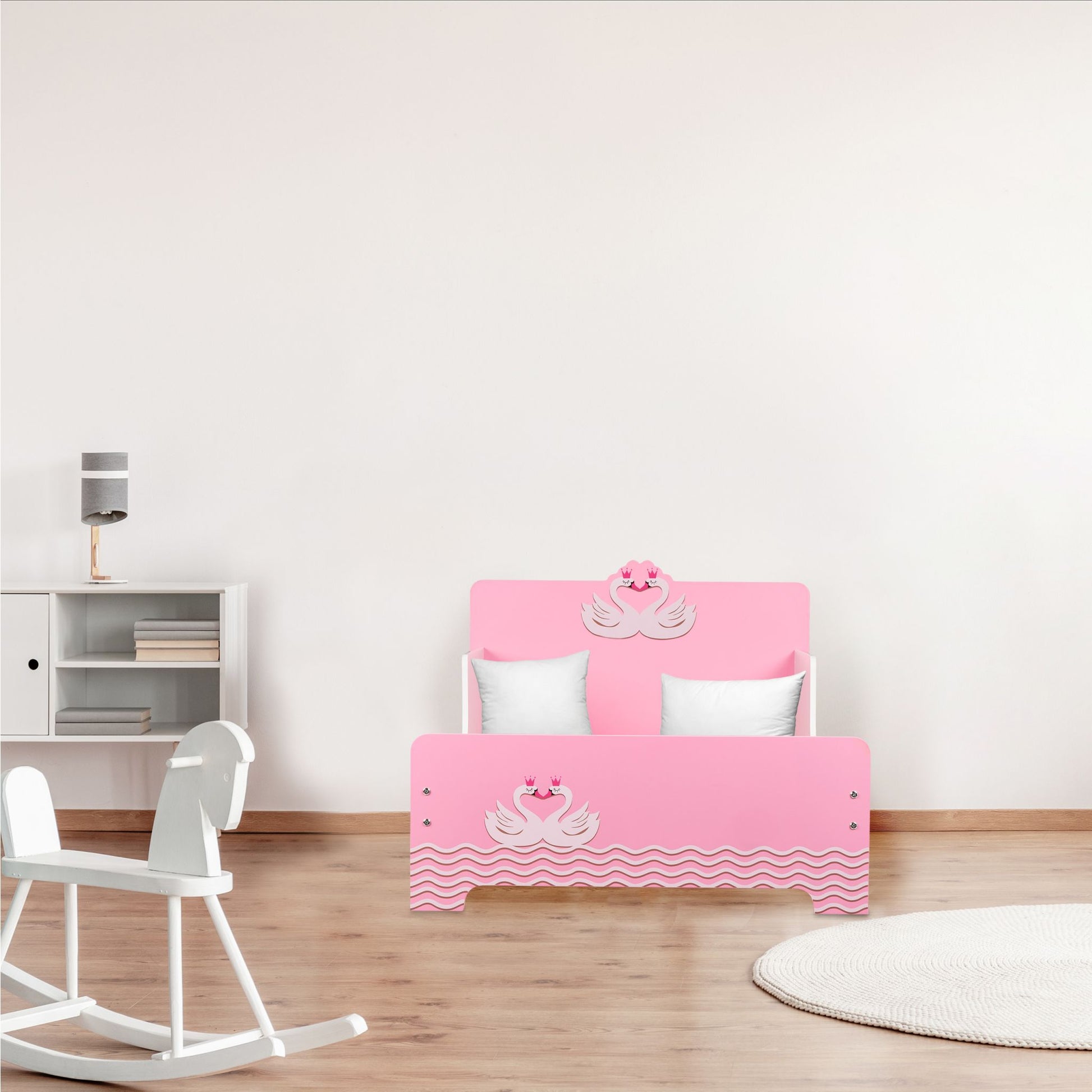 Kinderbett Schwan Weiss-Hellbraun-Rosa von Relaxdays
