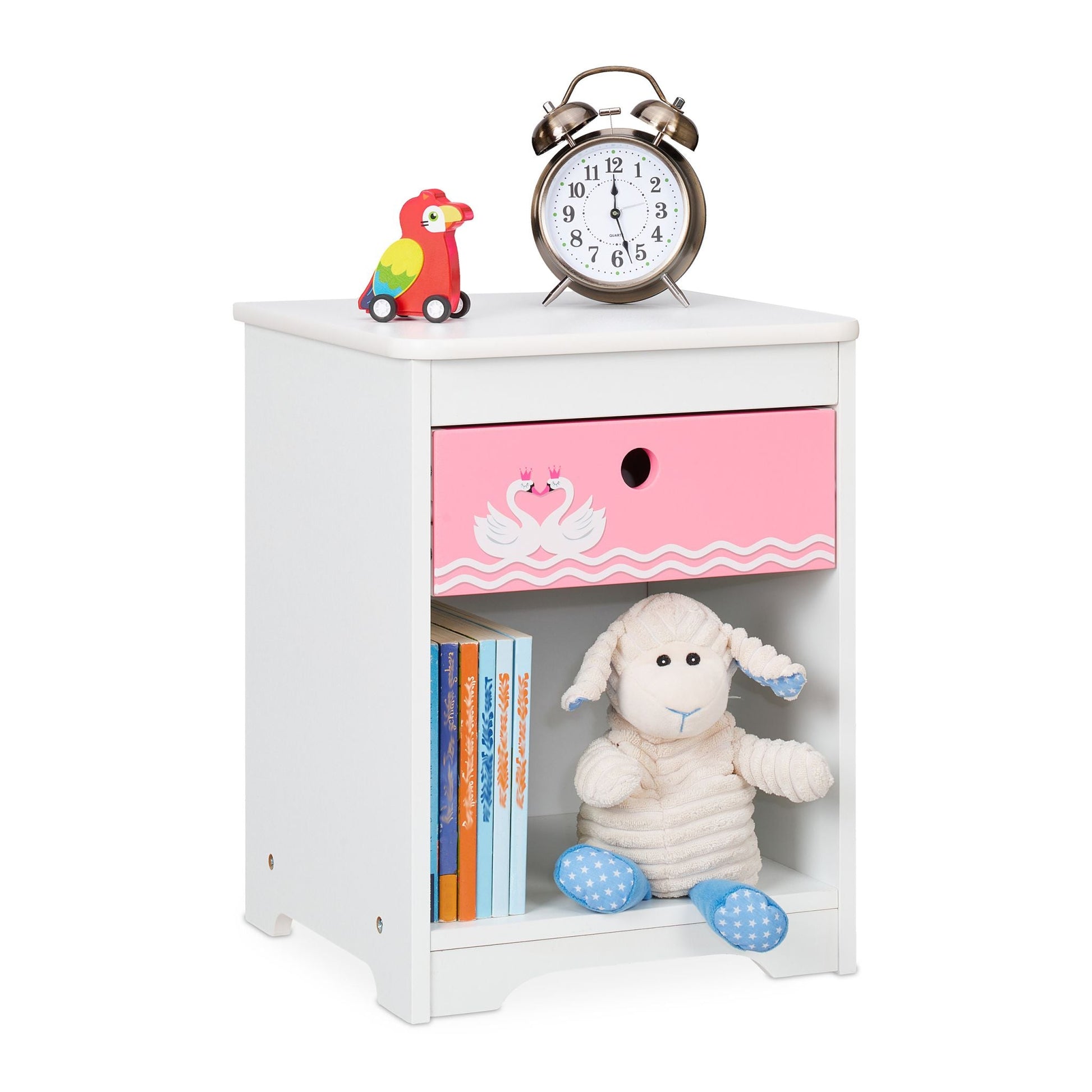 Kinder Nachttisch Schwan Weiss-Rosa von Relaxdays