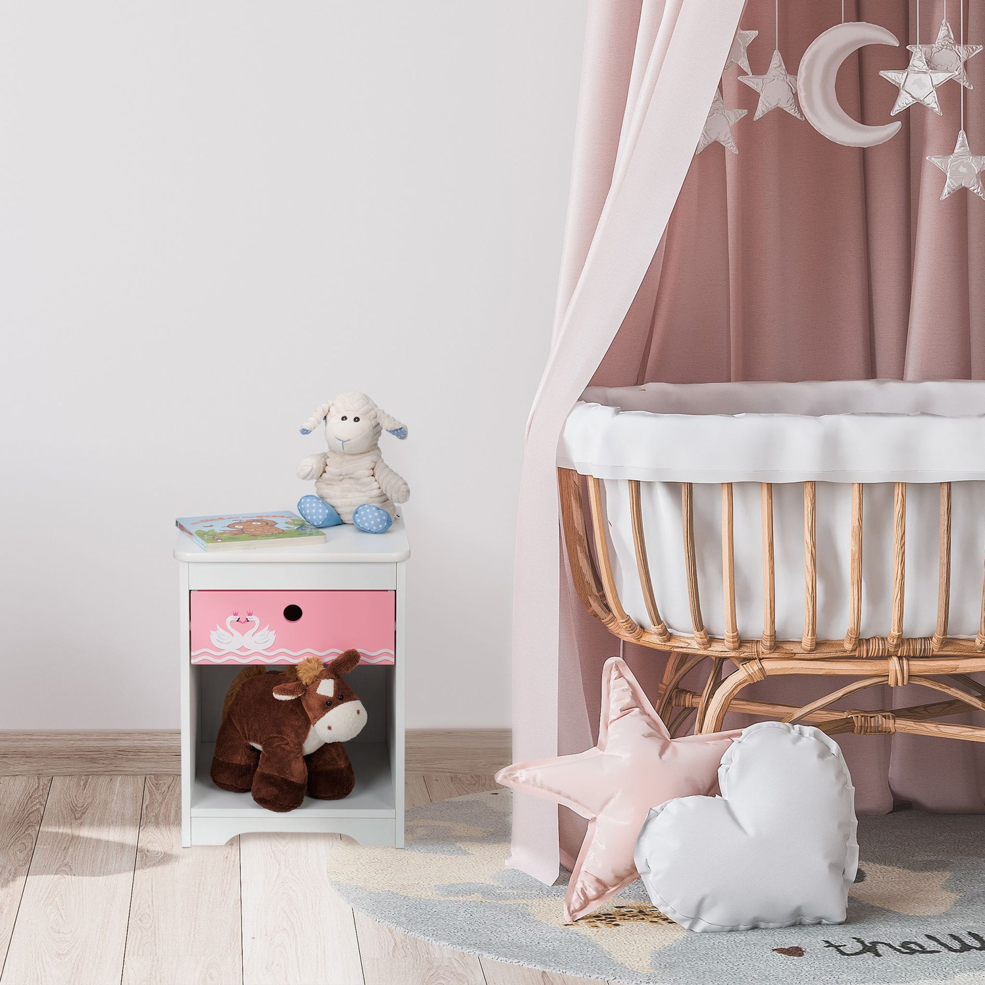 Kinder Nachttisch Schwan Weiss-Rosa von Relaxdays