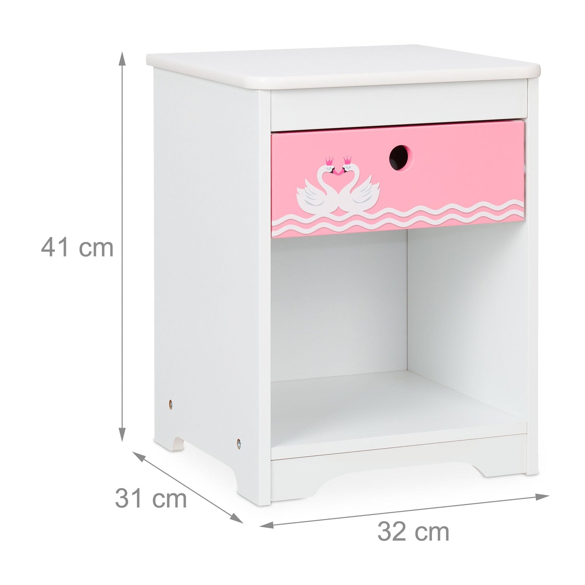 Kinder Nachttisch Schwan Weiss-Rosa von Relaxdays