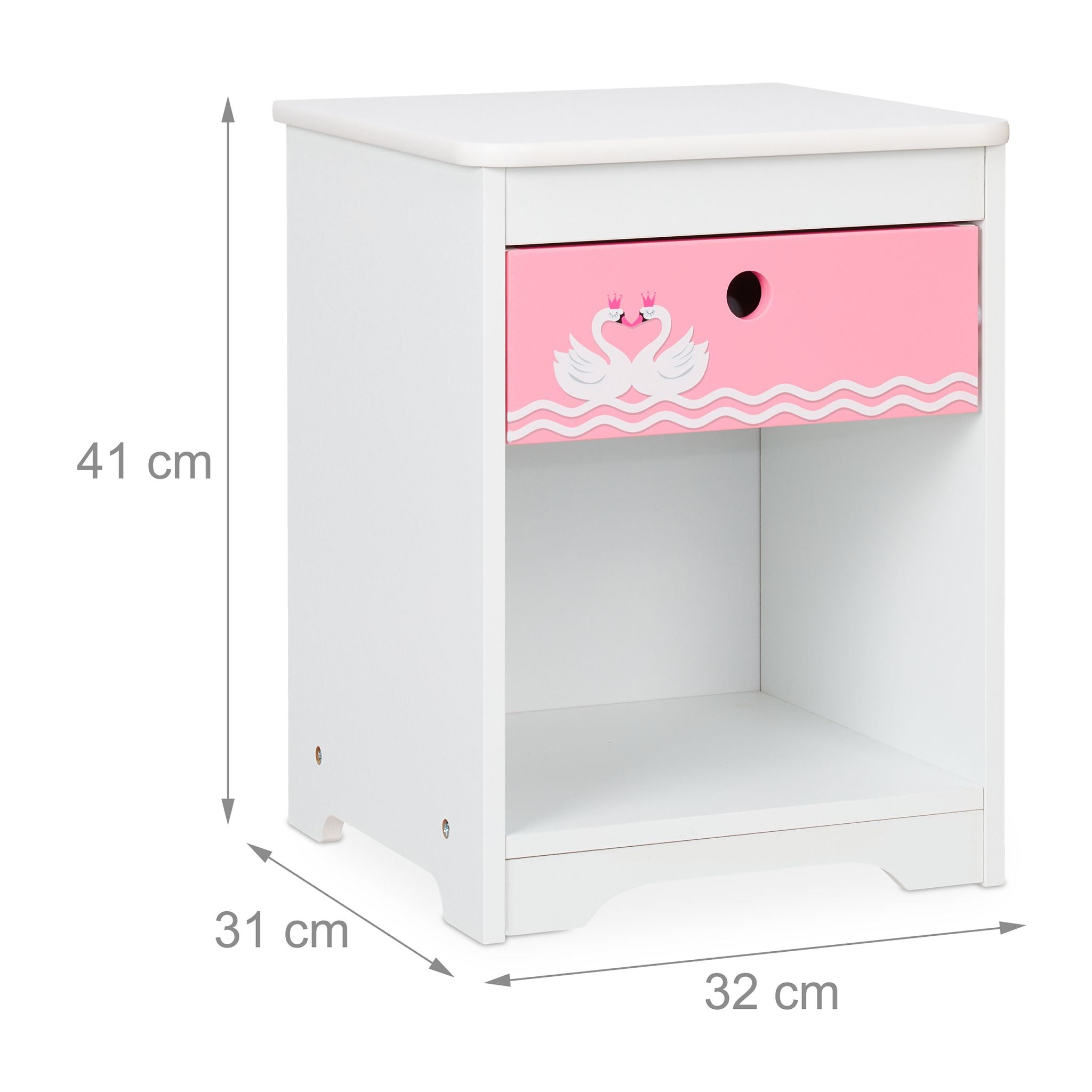 Kinder Nachttisch Schwan Weiss-Rosa von Relaxdays