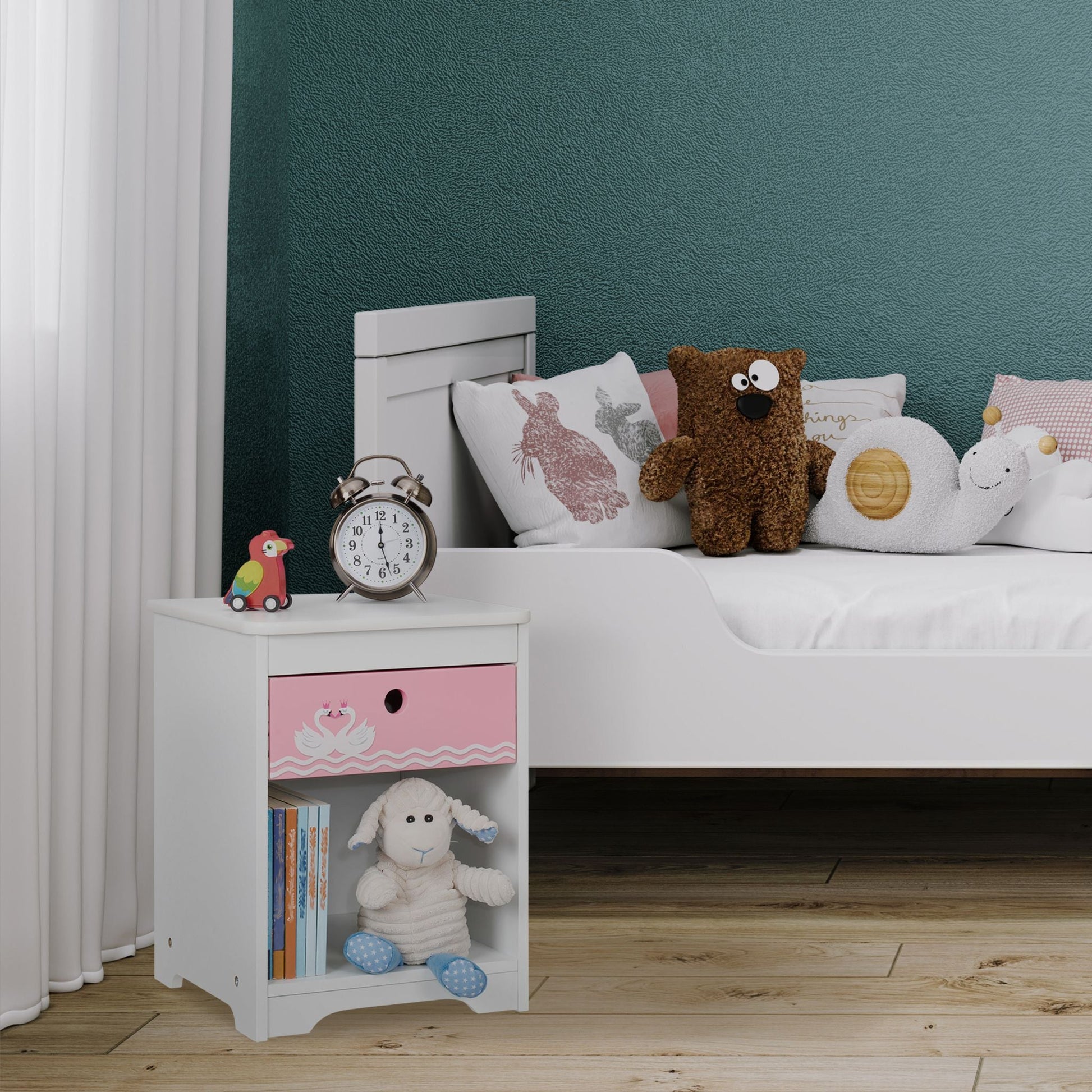 Kinder Nachttisch Schwan Weiss-Rosa von Relaxdays