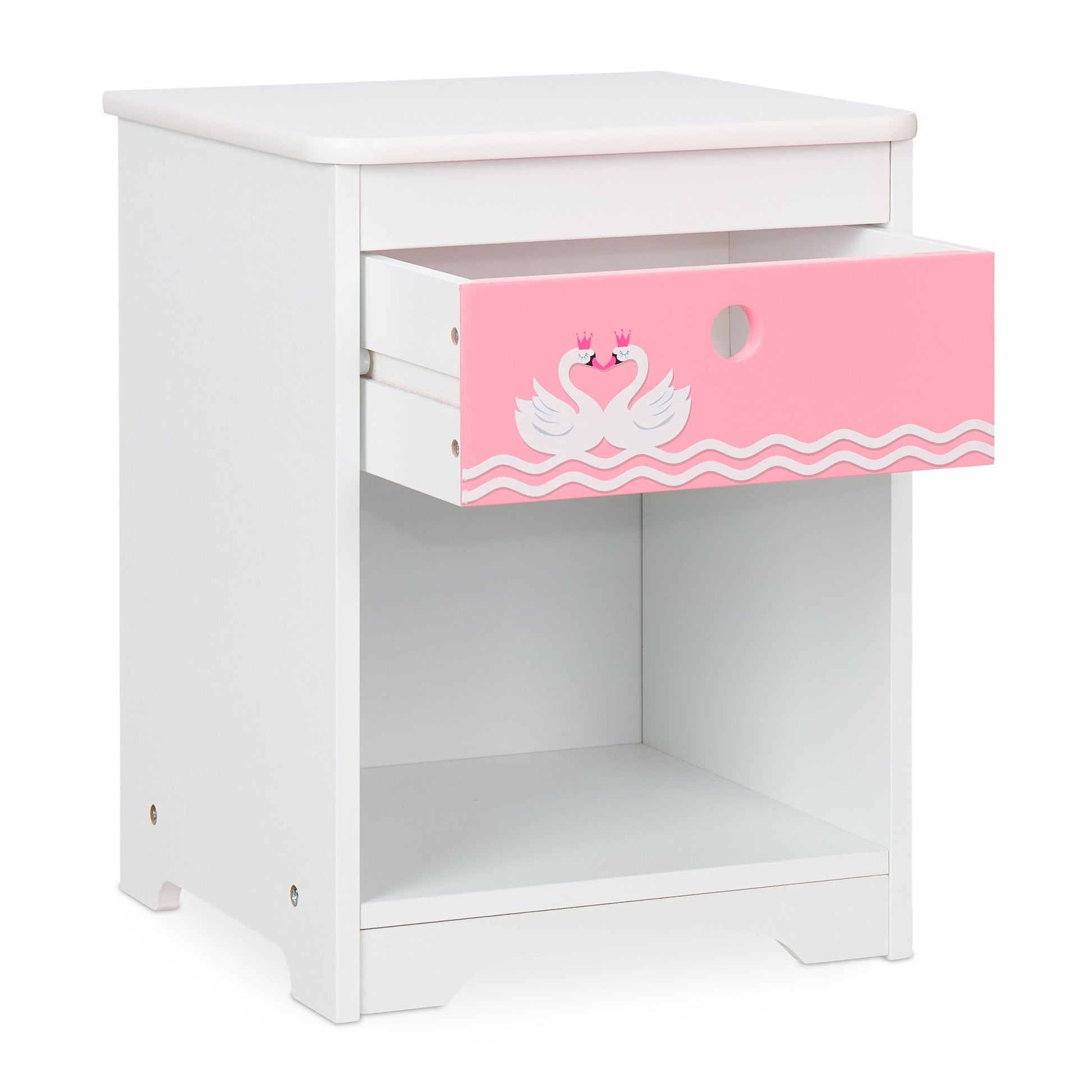 Kinder Nachttisch Schwan Weiss-Rosa von Relaxdays