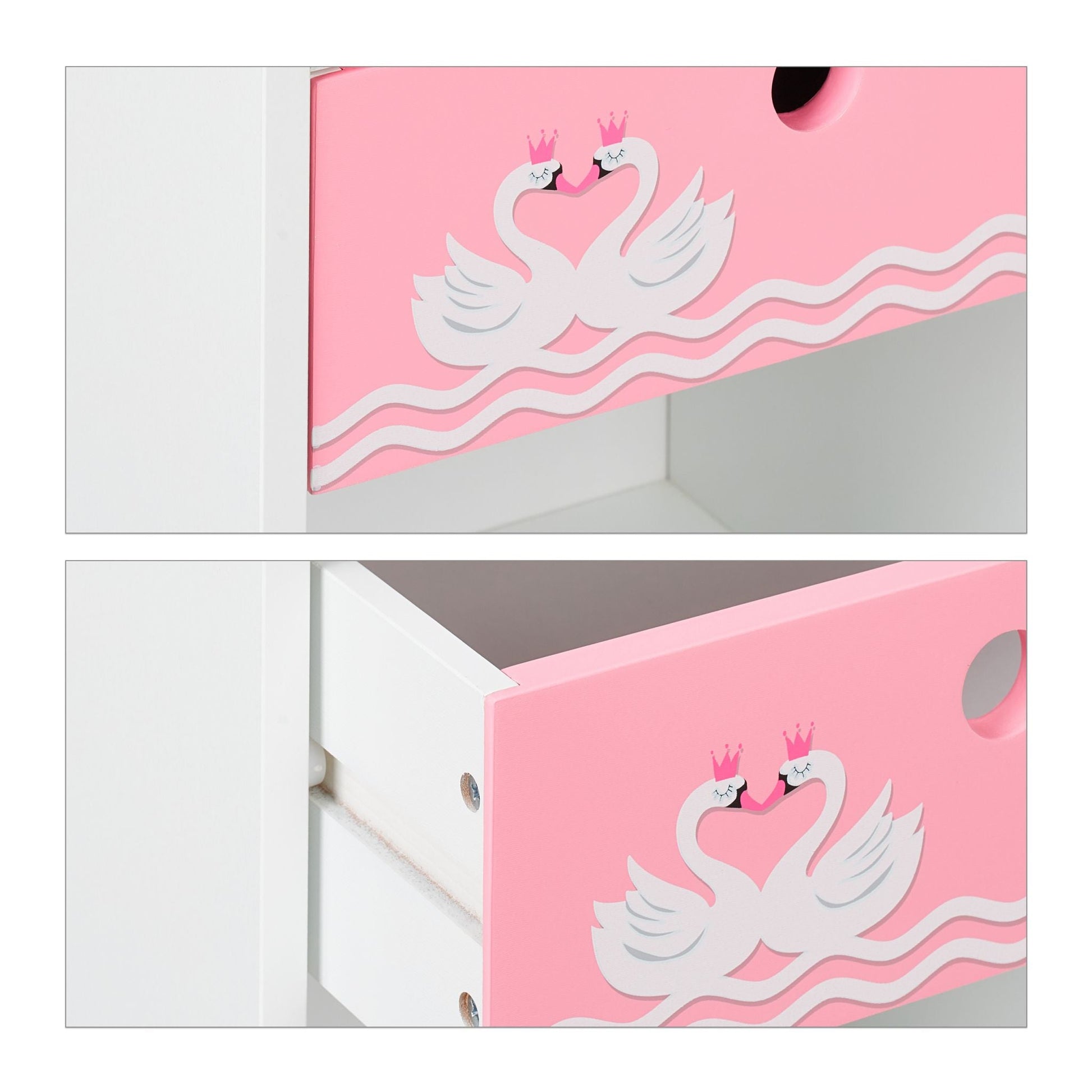 Kinder Nachttisch Schwan Weiss-Rosa von Relaxdays