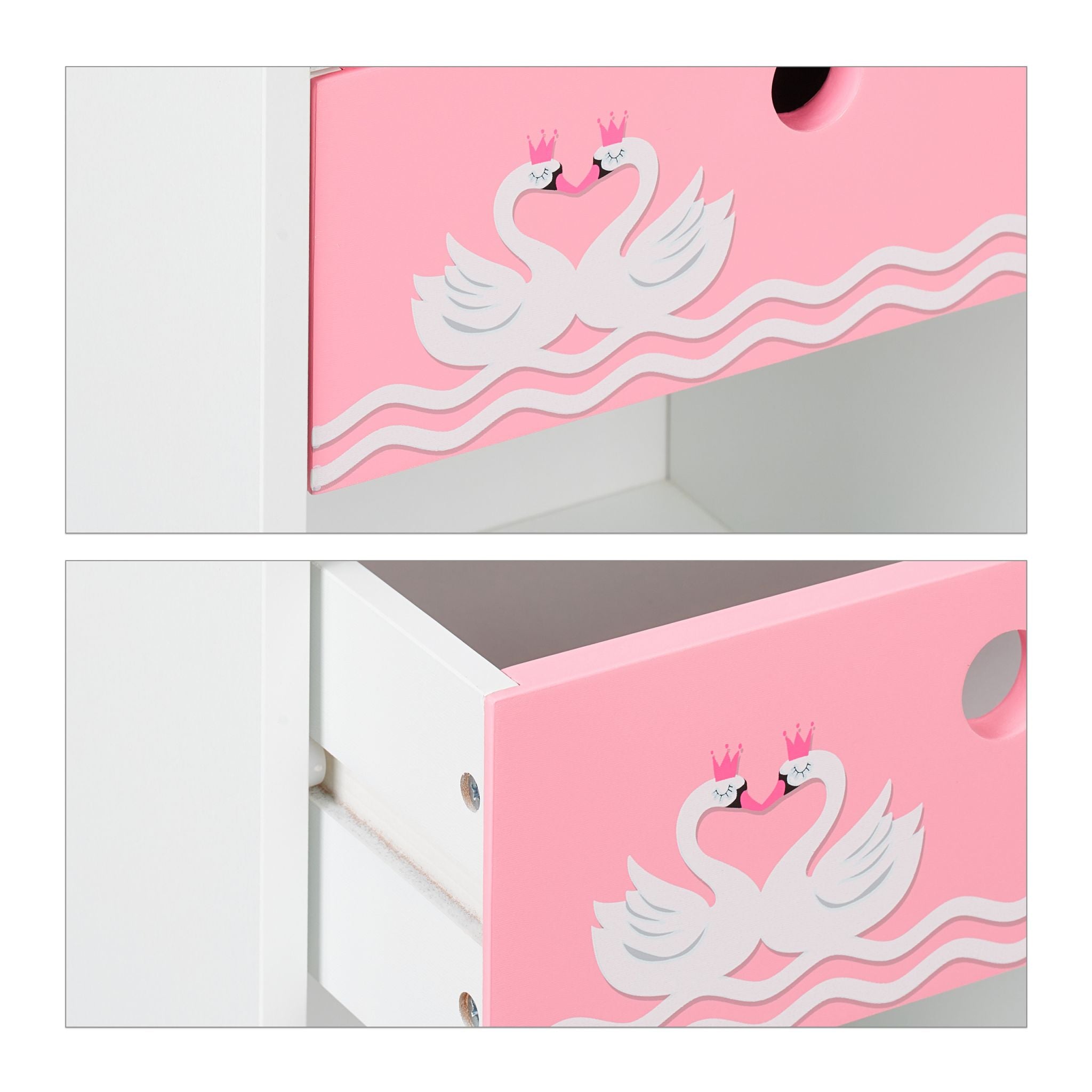 Kinder Nachttisch Schwan Weiss-Rosa von Relaxdays