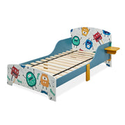 Kinderbett kleine Monster mit Ablage Weiss-Blau-Rot von Relaxdays