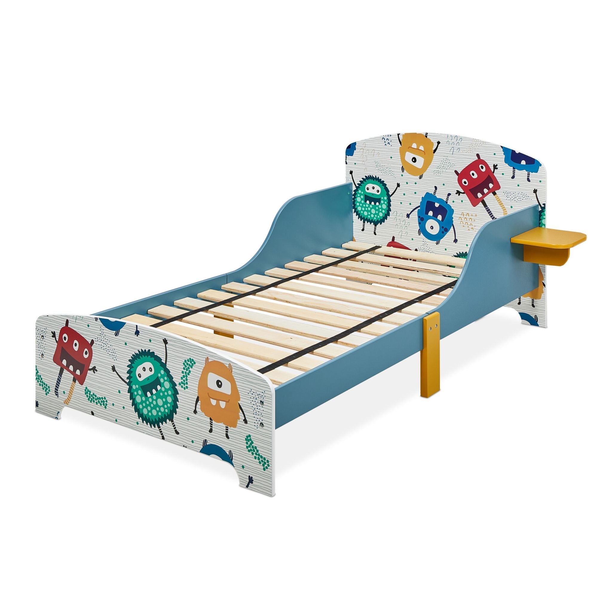 Kinderbett kleine Monster mit Ablage Weiss-Blau-Rot von Relaxdays