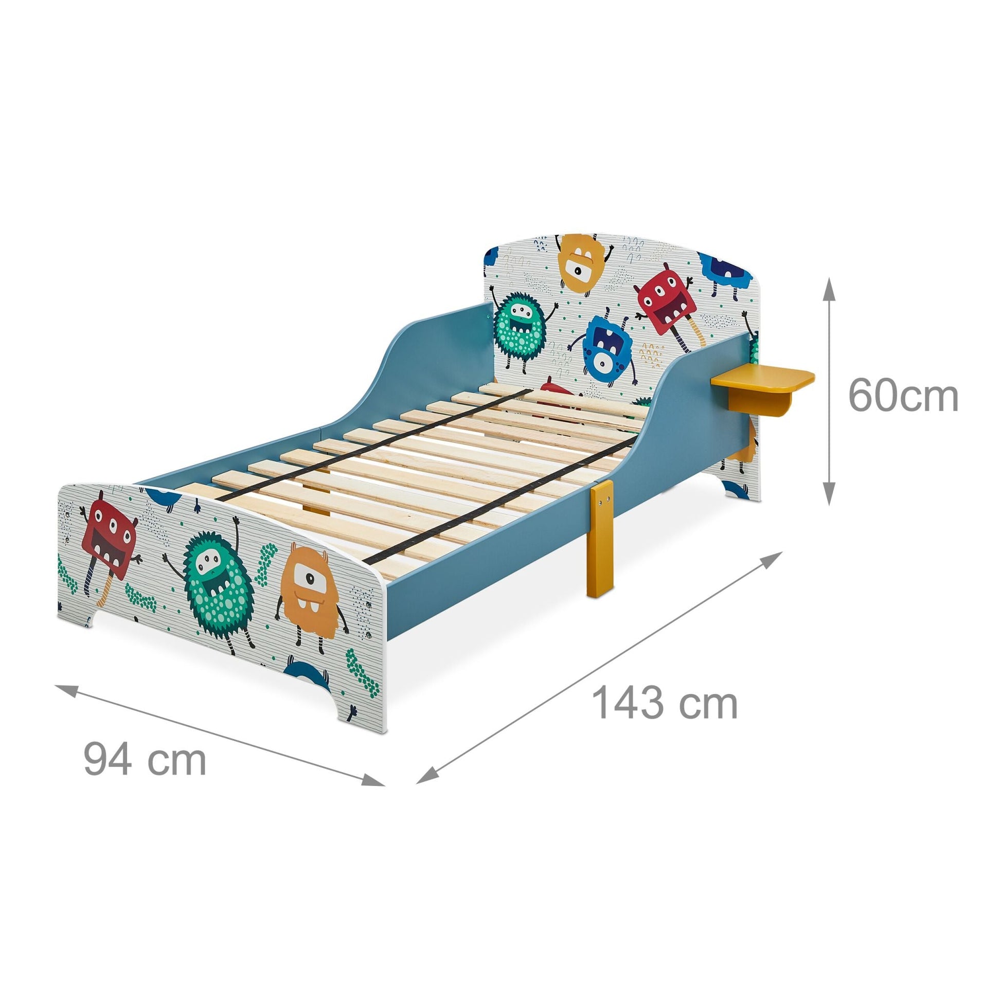 Kinderbett kleine Monster mit Ablage Weiss-Blau-Rot von Relaxdays