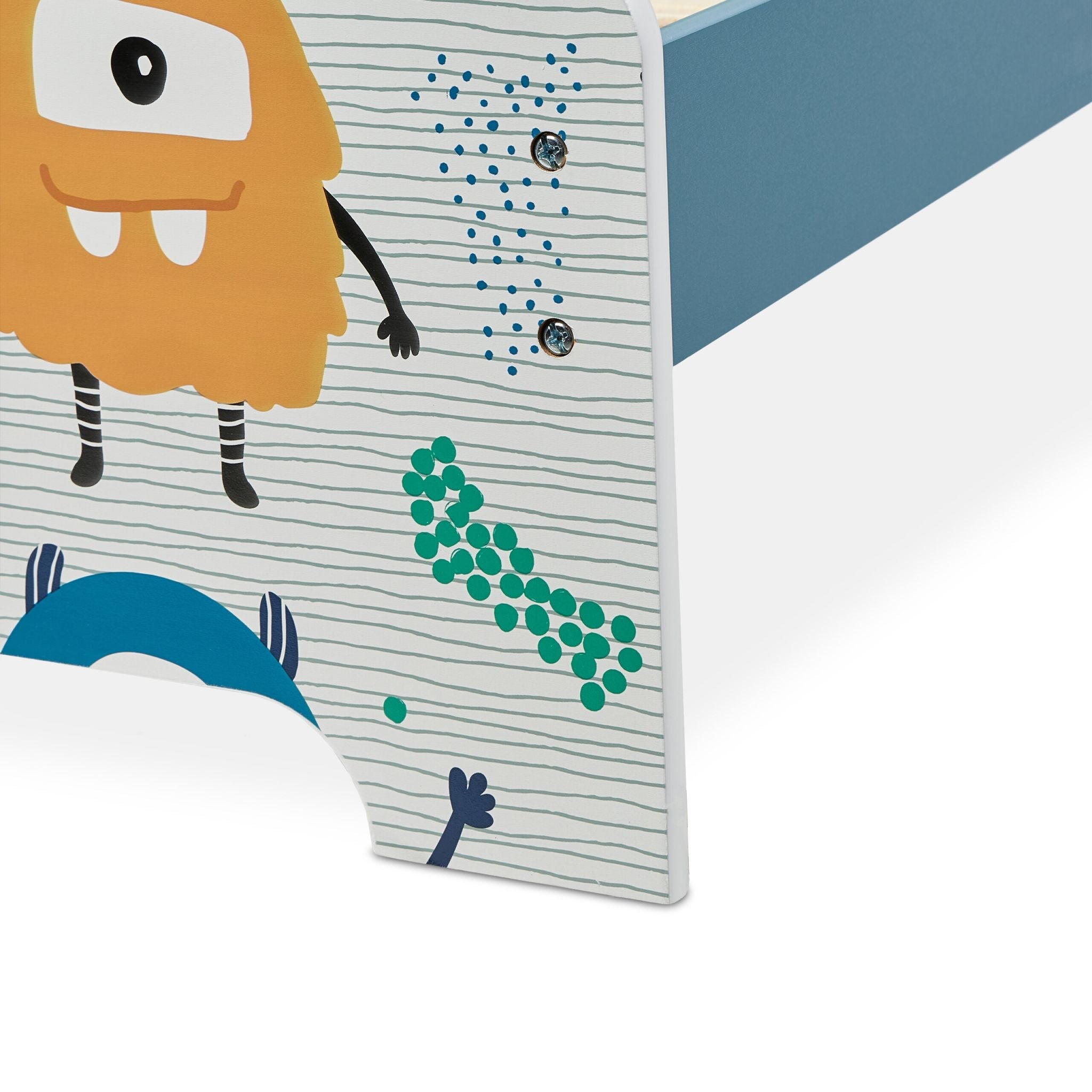 Kinderbett kleine Monster mit Ablage Weiss-Blau-Rot von Relaxdays