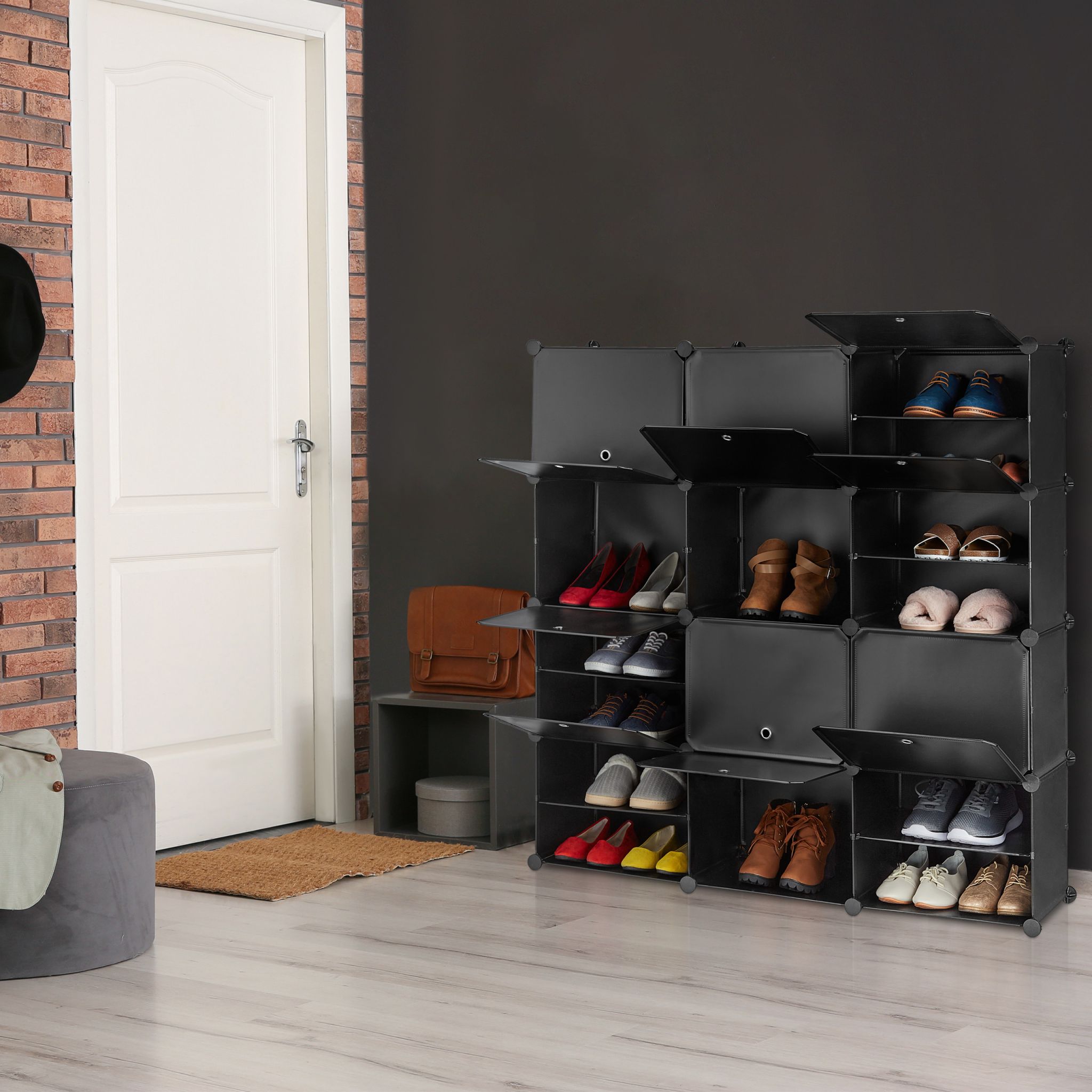 Schuhschrank mit 24 Fächern Schwarz von Relaxdays
