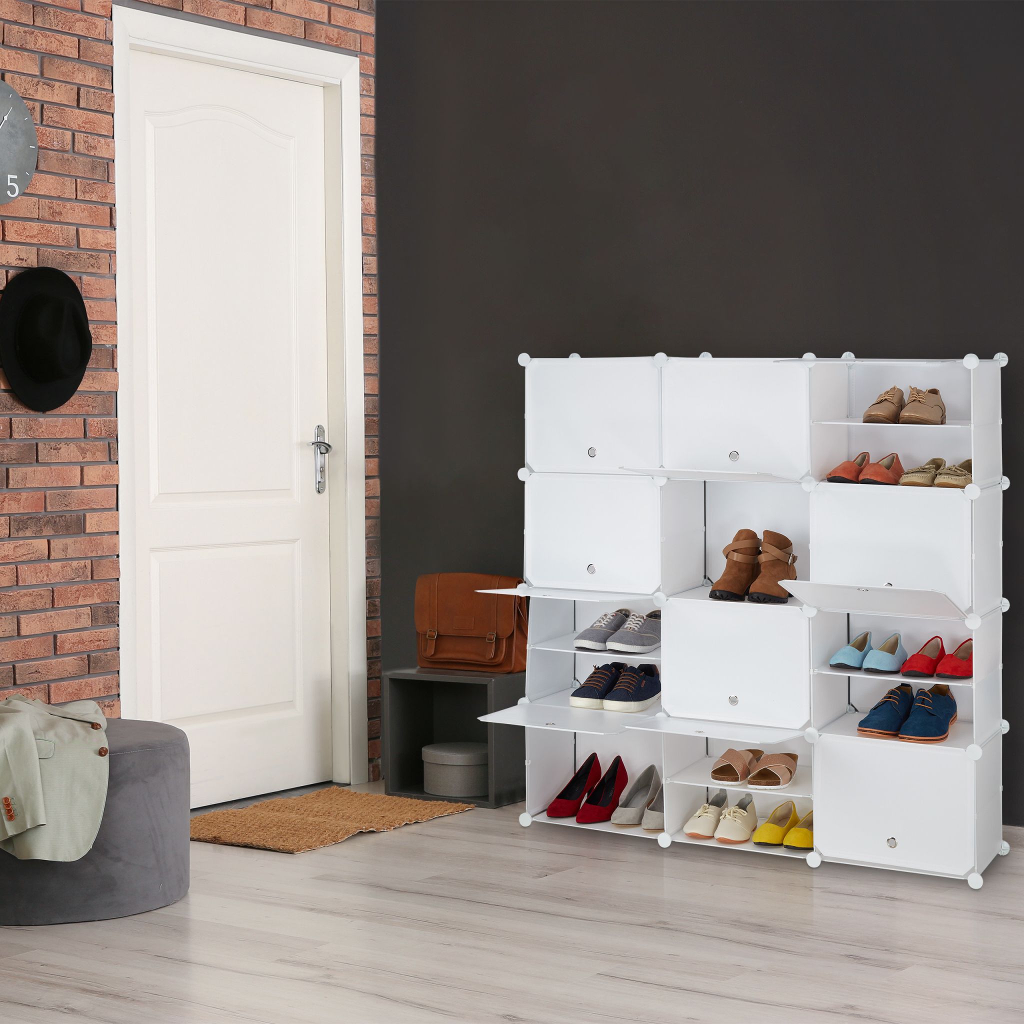 Schuhschrank Stecksystem 24 Fächer Weiss von Relaxdays