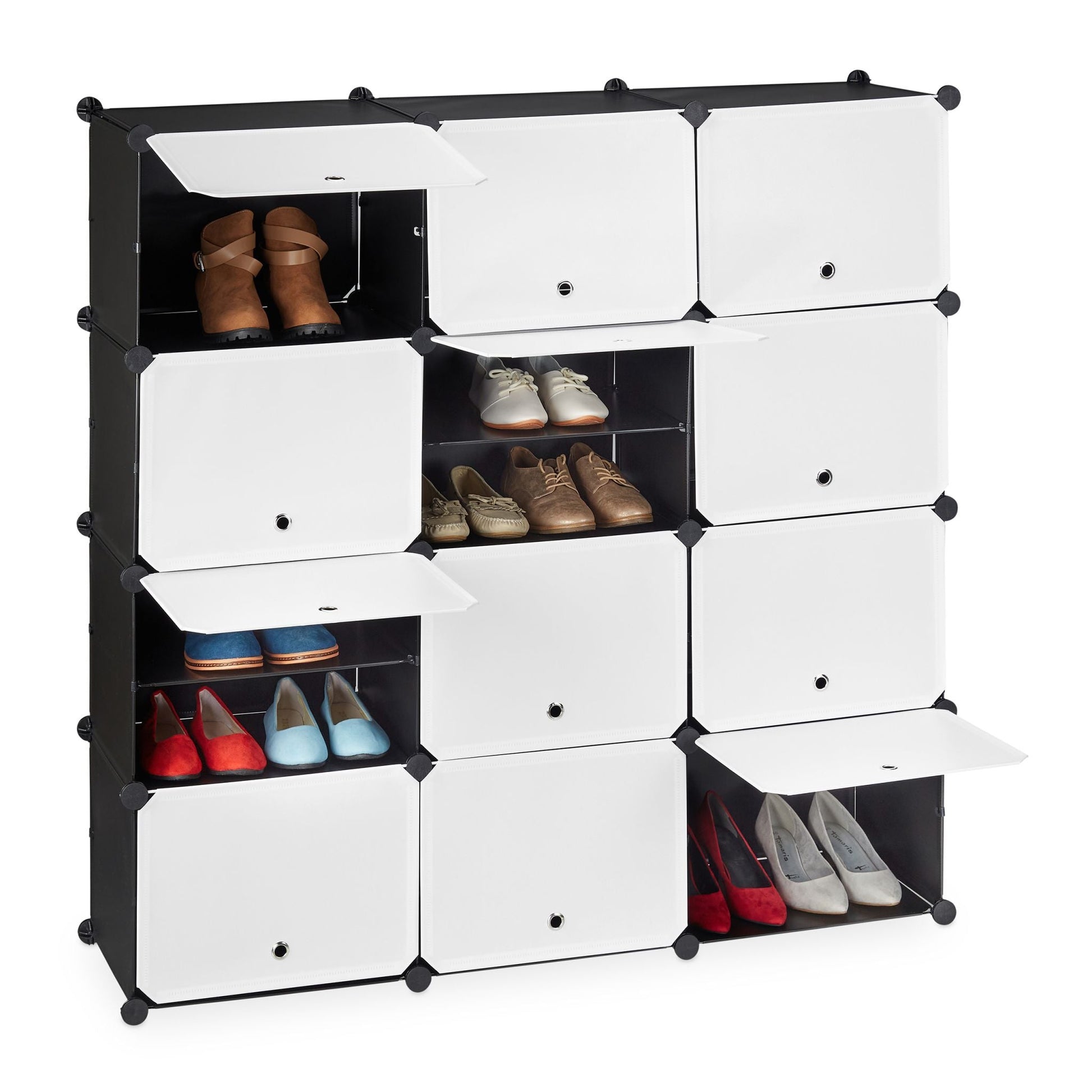 Schuhschrank Stecksystem 24 Fächer Weiss-Schwarz von Relaxdays