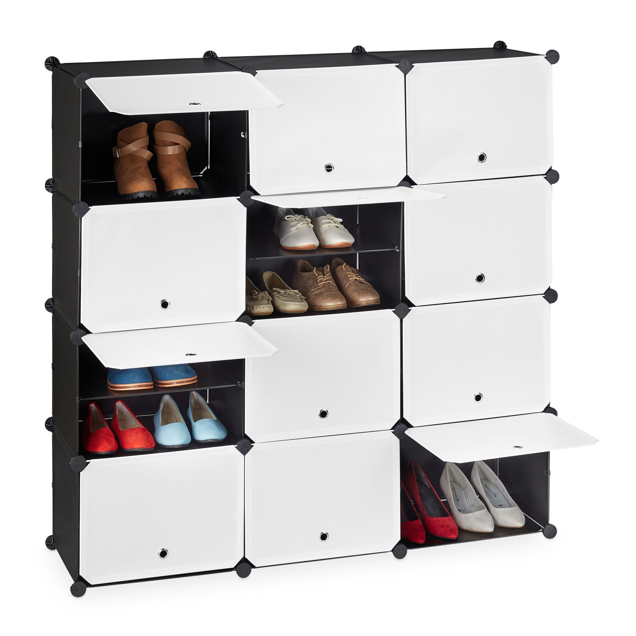 Schuhschrank Stecksystem 24 Fächer Weiss-Schwarz von Relaxdays