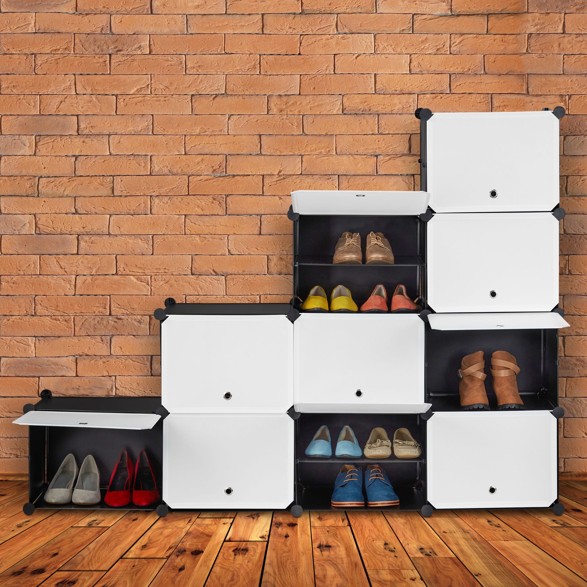 Schuhschrank Stecksystem 24 Fächer Weiss-Schwarz von Relaxdays