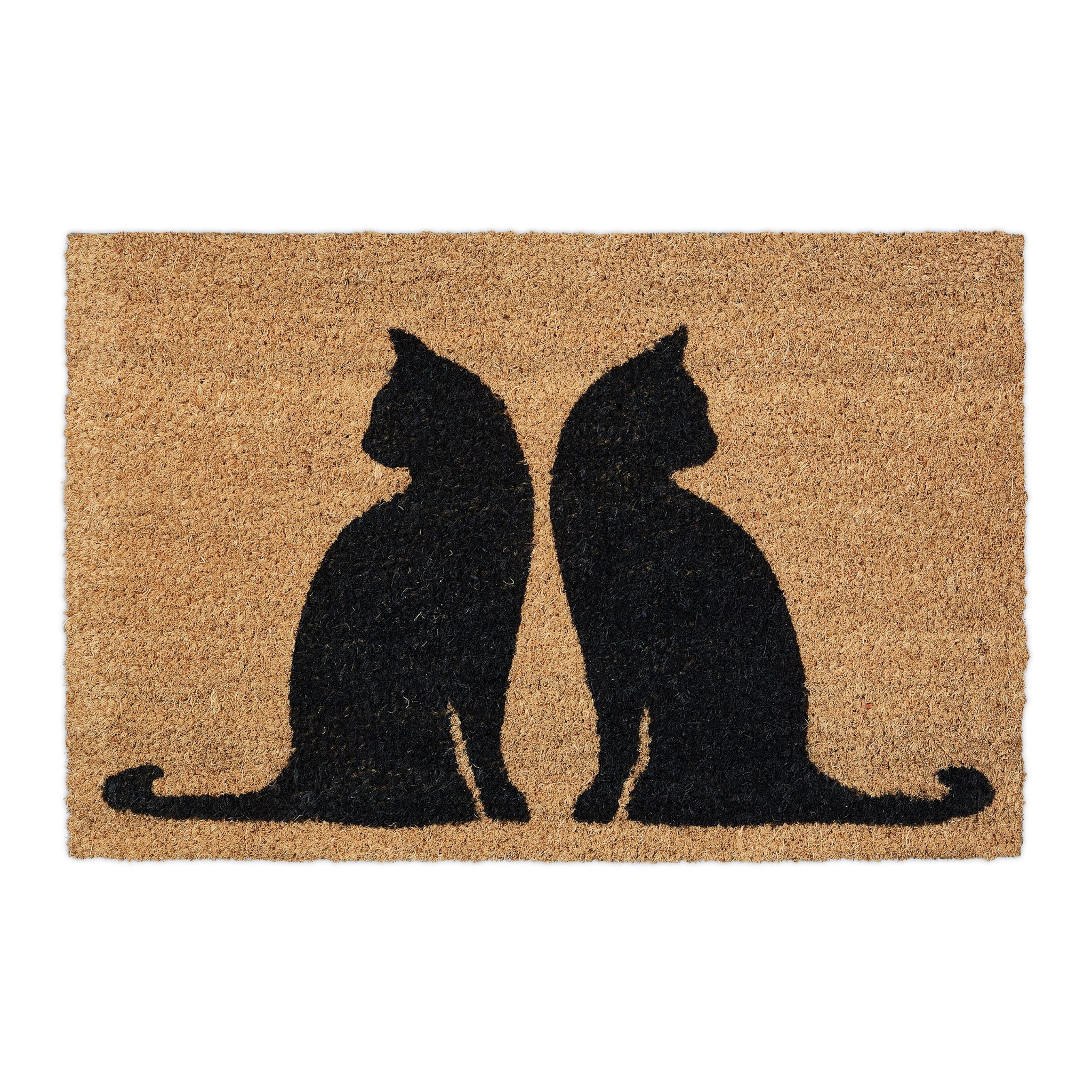 Kokos Fussmatte mit Katzenmotiv Hellbraun-Schwarz von Relaxdays