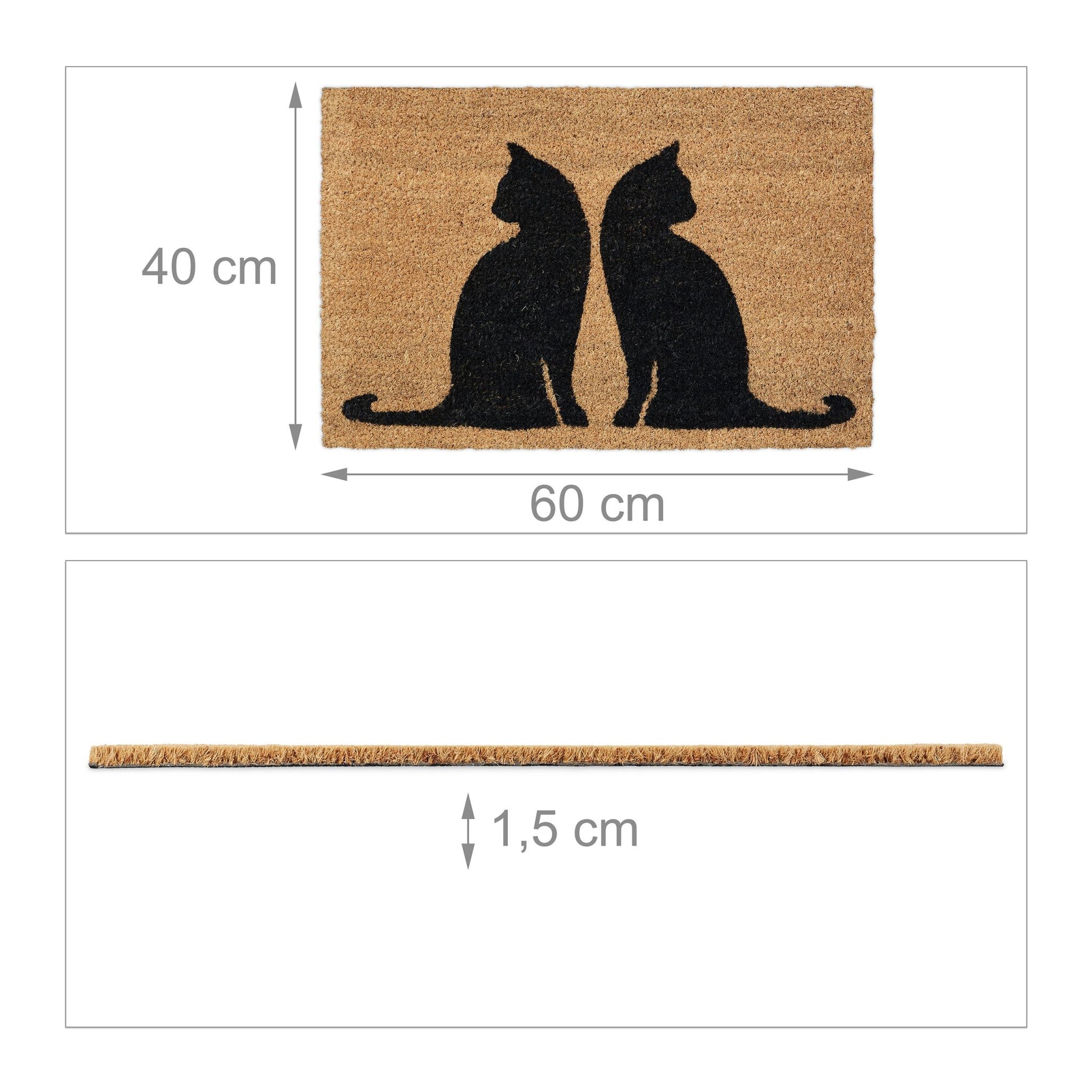 Kokos Fussmatte mit Katzenmotiv Hellbraun-Schwarz von Relaxdays