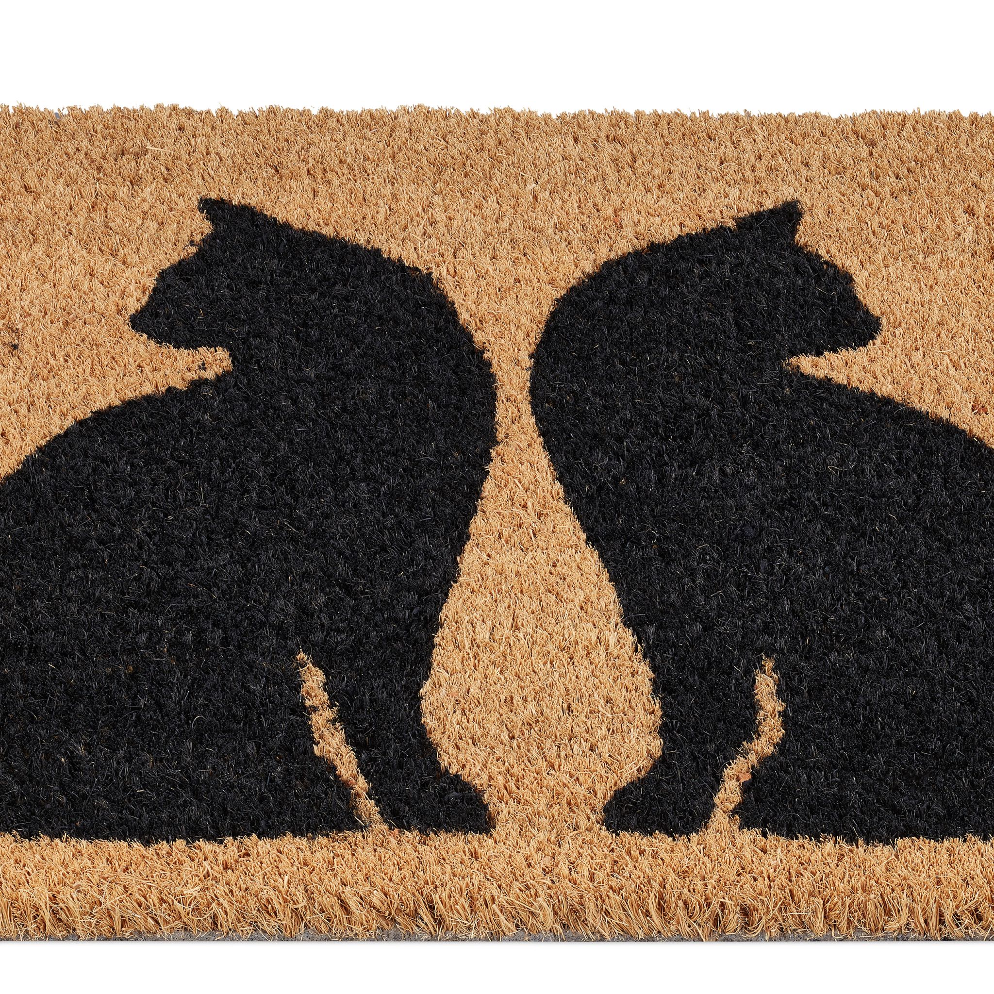 Kokos Fussmatte mit Katzenmotiv Hellbraun-Schwarz von Relaxdays
