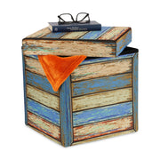 Vintage Sitzhocker mit Stauraum Blau-Creme-Rot von Relaxdays