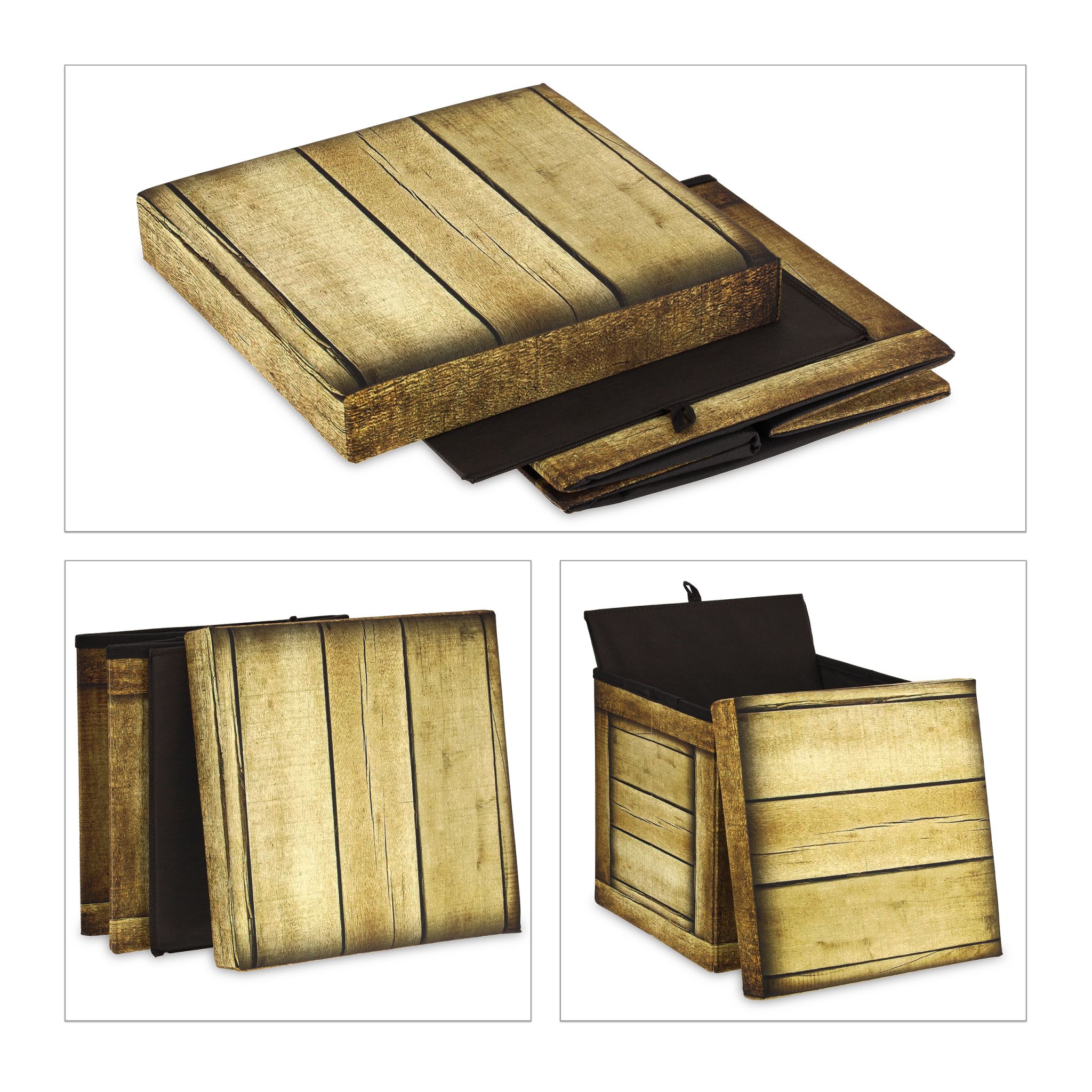 Sitzhocker mit Stauraum Braun-Schwarz von Relaxdays