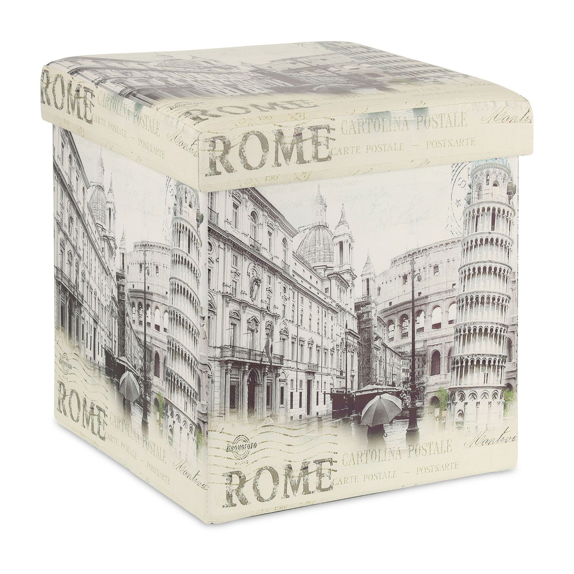 Vintage Sitzhocker mit Stauraum Weiss-Schwarz von Relaxdays