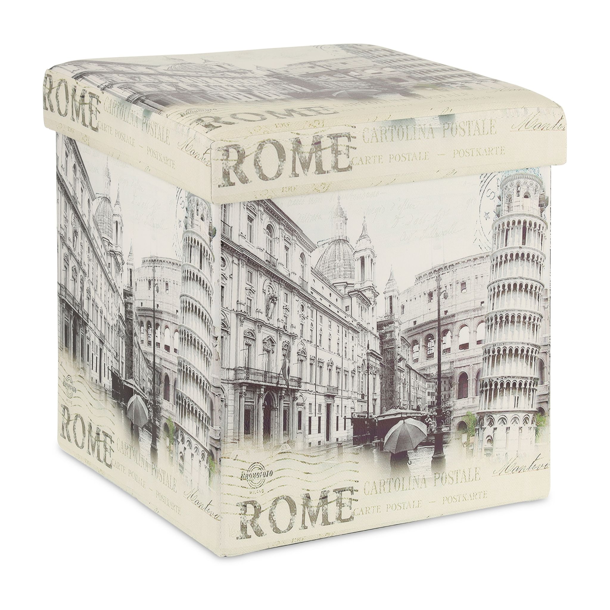 Vintage Sitzhocker mit Stauraum Weiss-Schwarz von Relaxdays