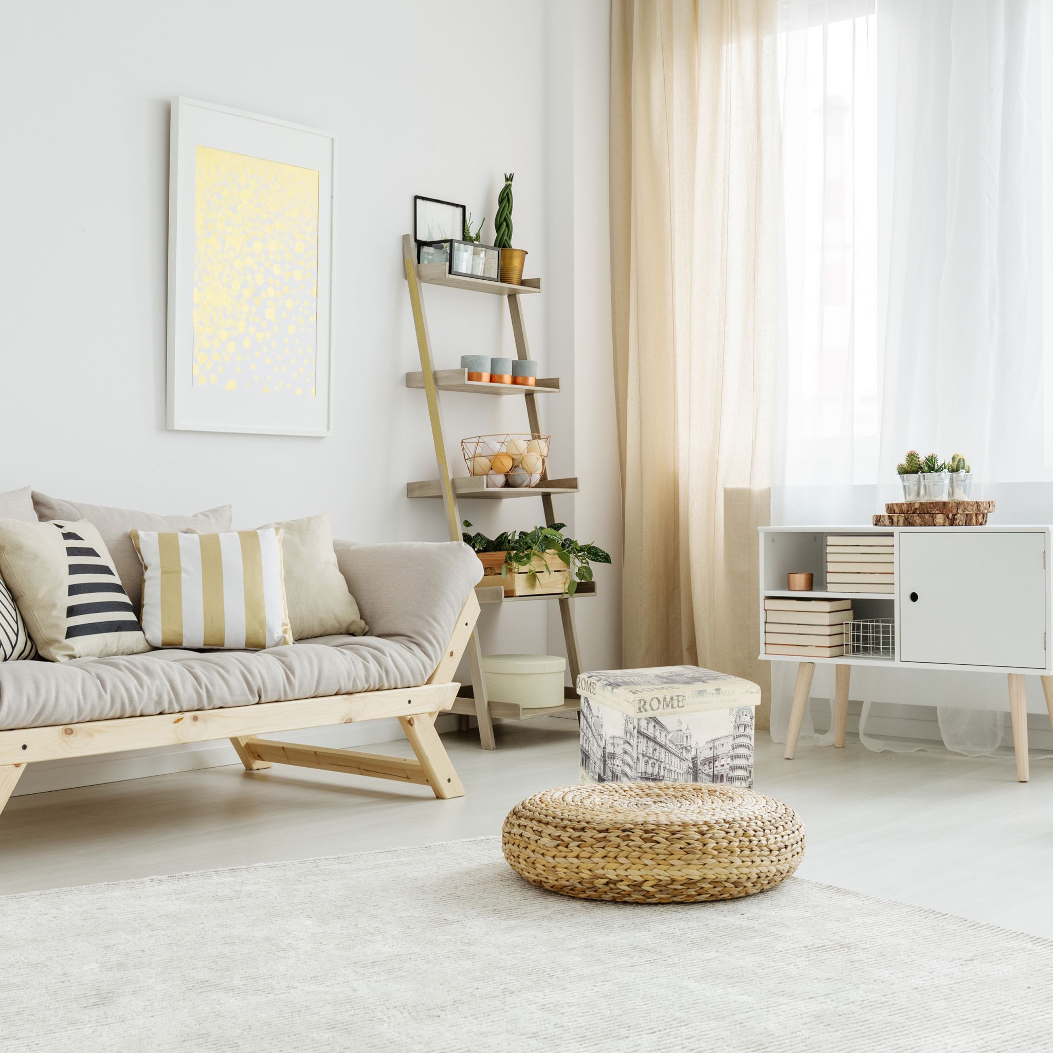 Vintage Sitzhocker mit Stauraum Weiss-Schwarz von Relaxdays