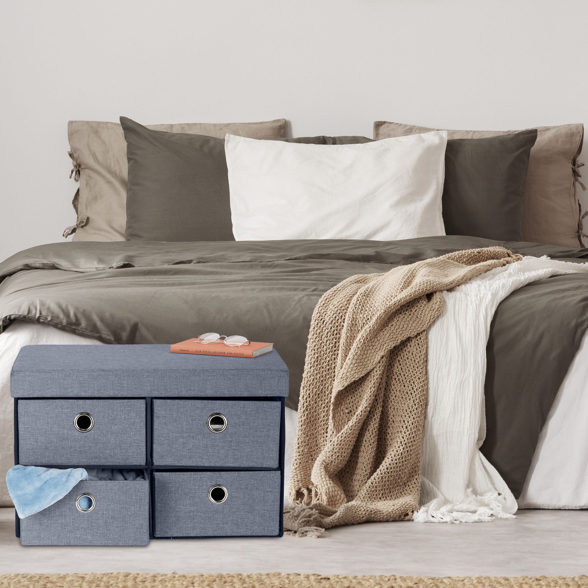Sitzbank mit 4 Schubfächern Grau von Relaxdays