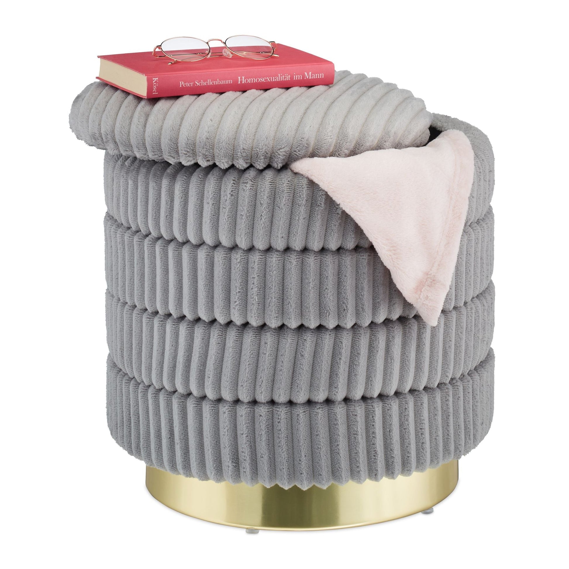 Samthocker mit Stauraum Gold-Grau von Relaxdays