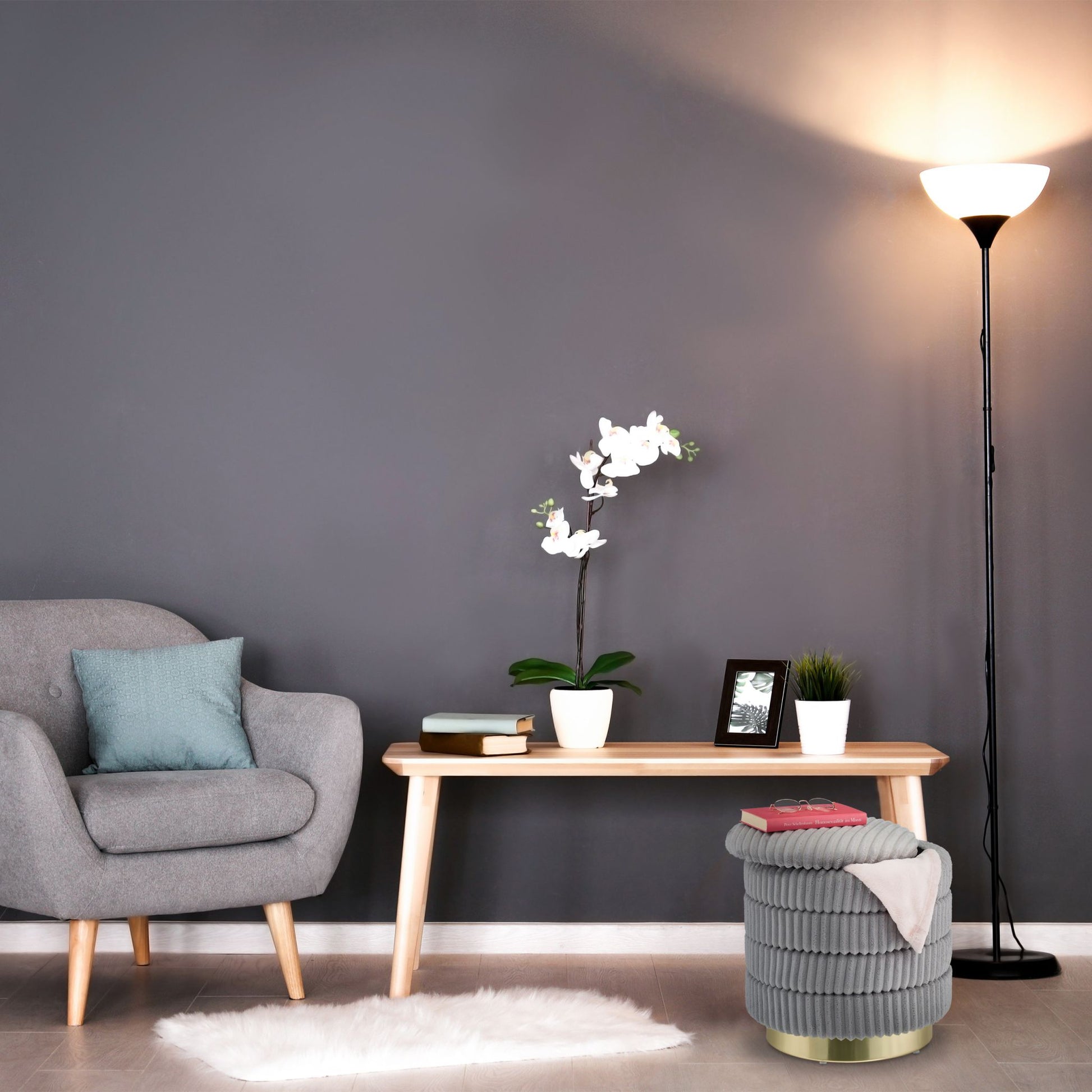 Samthocker mit Stauraum Gold-Grau von Relaxdays