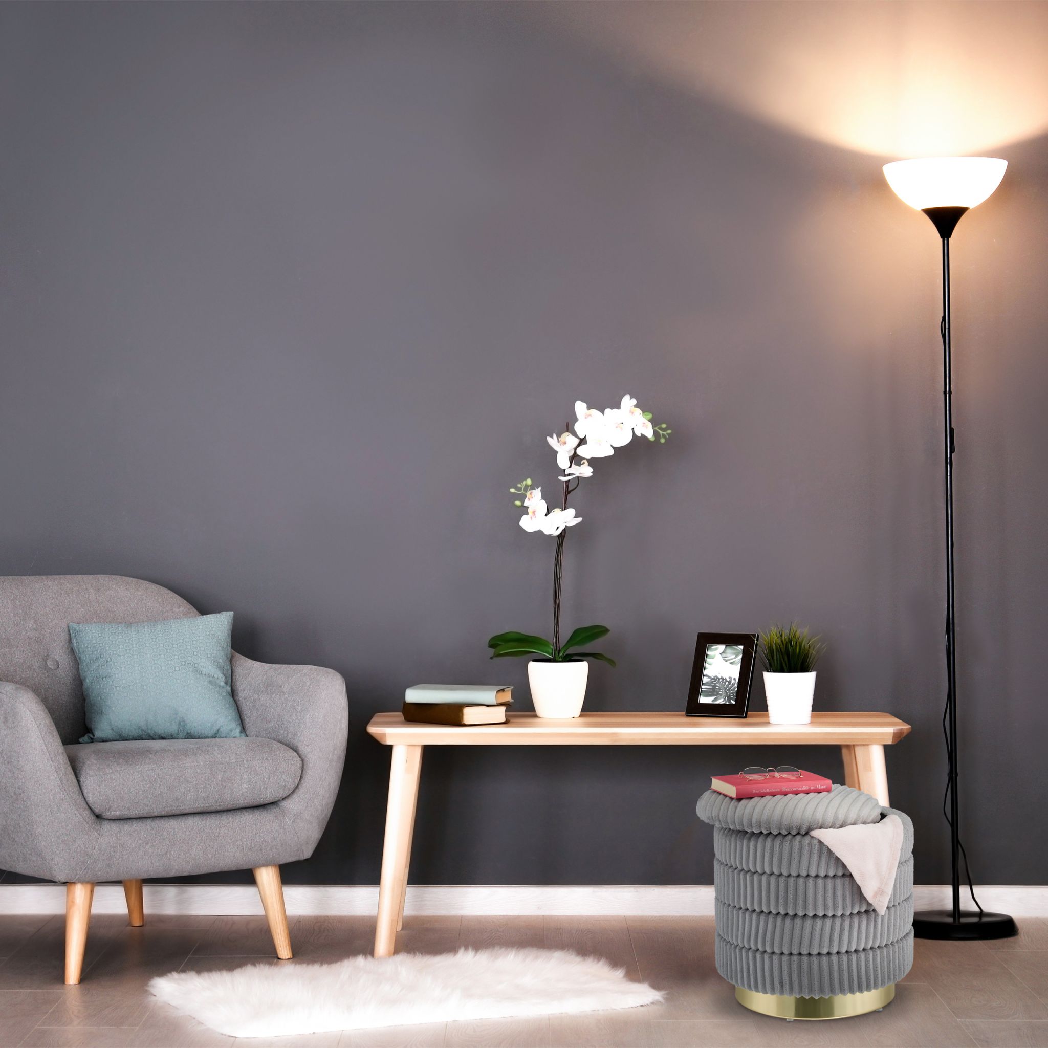Samthocker mit Stauraum Gold-Grau von Relaxdays