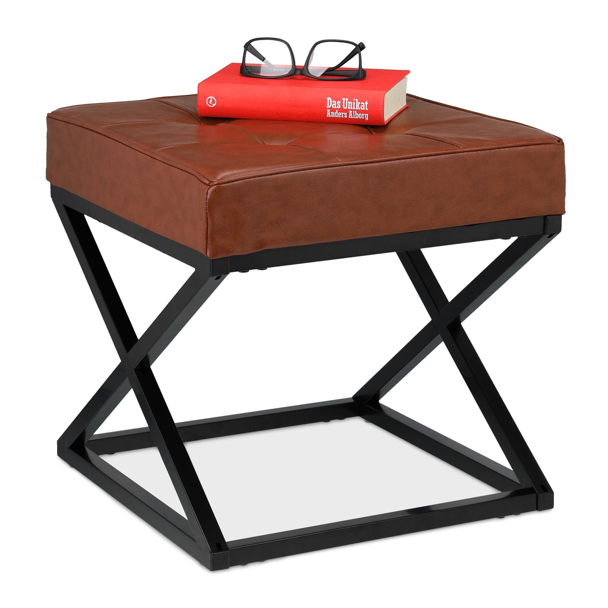 Sitzhocker mit Kunstleder Dunkelbraun-Schwarz von Relaxdays