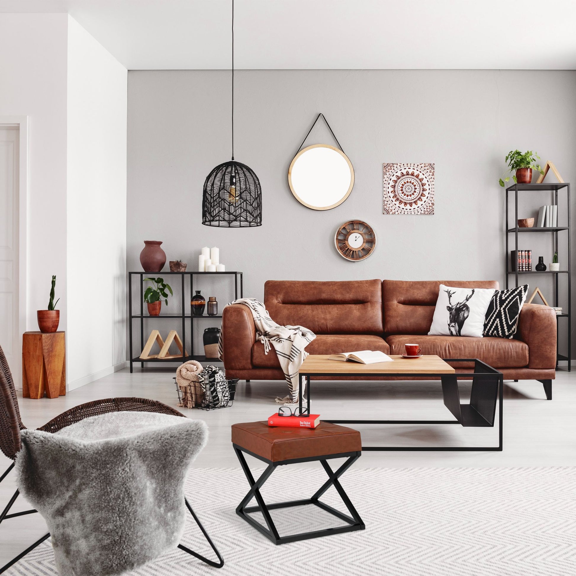 Sitzhocker mit Kunstleder Dunkelbraun-Schwarz von Relaxdays
