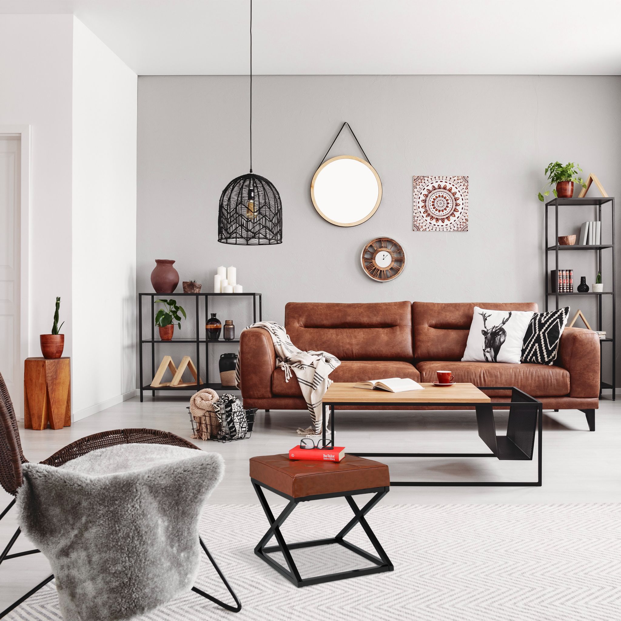 Sitzhocker mit Kunstleder Dunkelbraun-Schwarz von Relaxdays