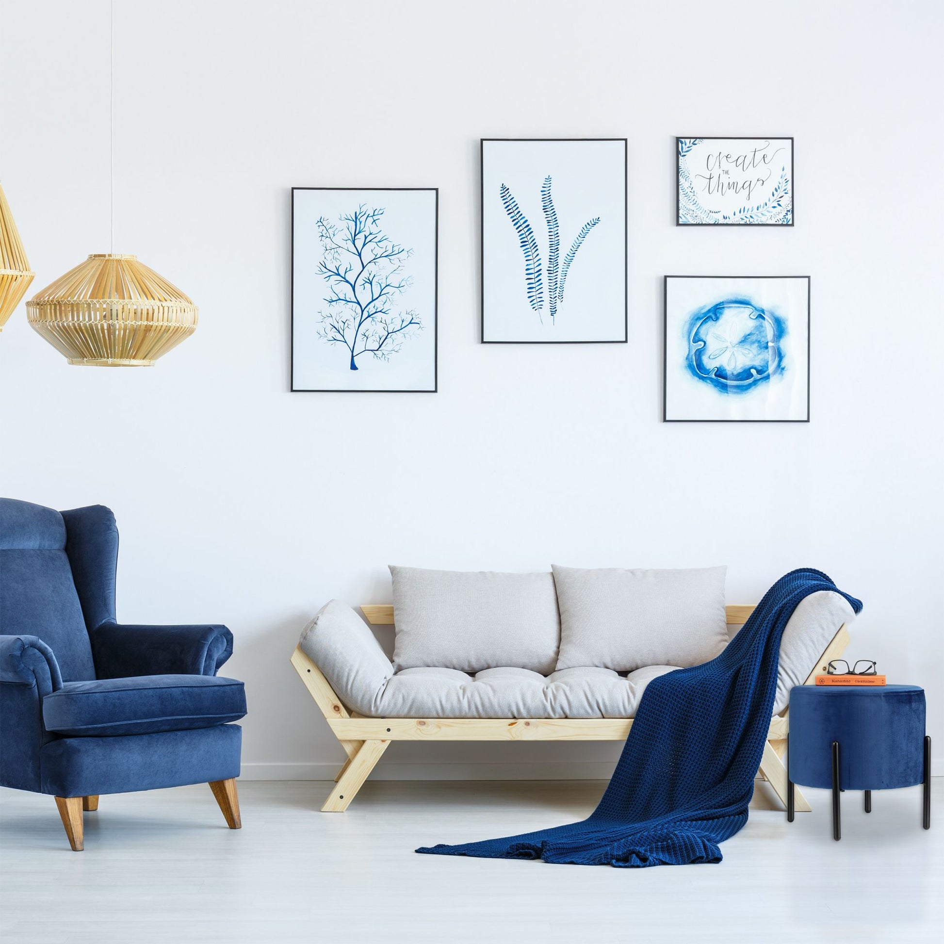 Samthocker Dunkelblau-Schwarz von Relaxdays