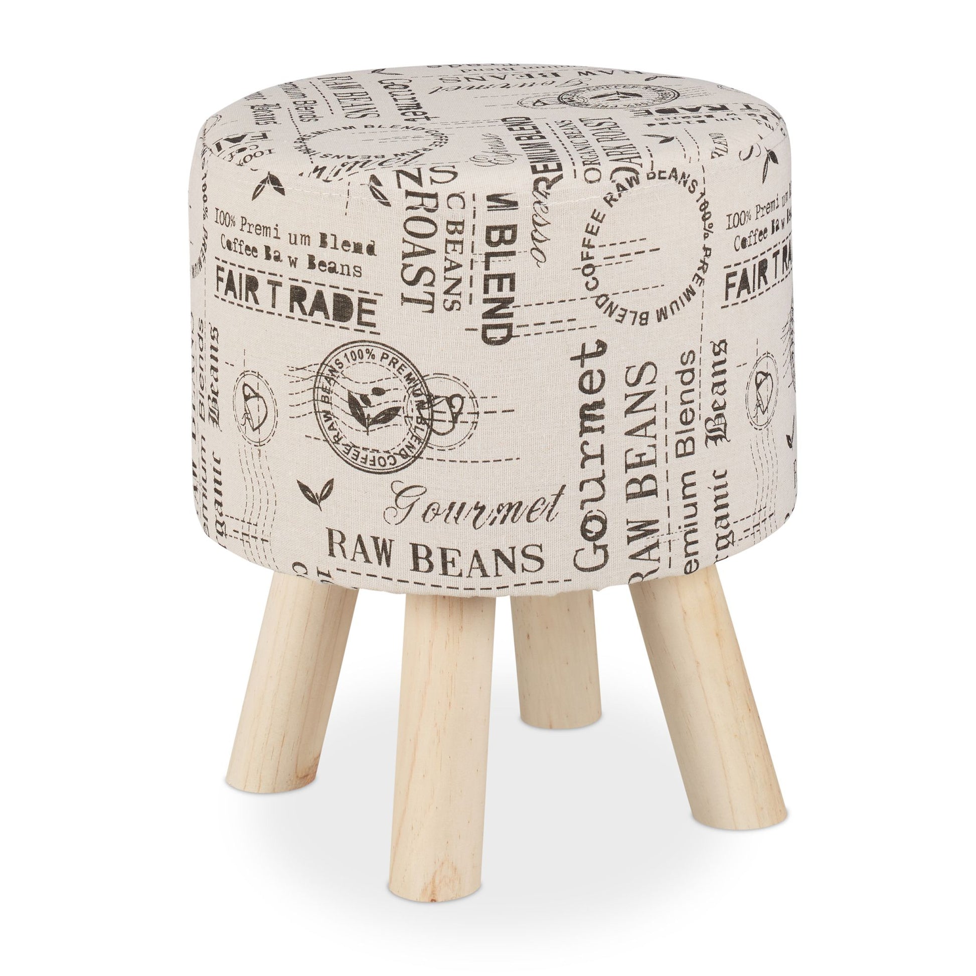 Runder Sitzhocker mit Stoffbezug Creme-Hellbraun-Schwarz von Relaxdays